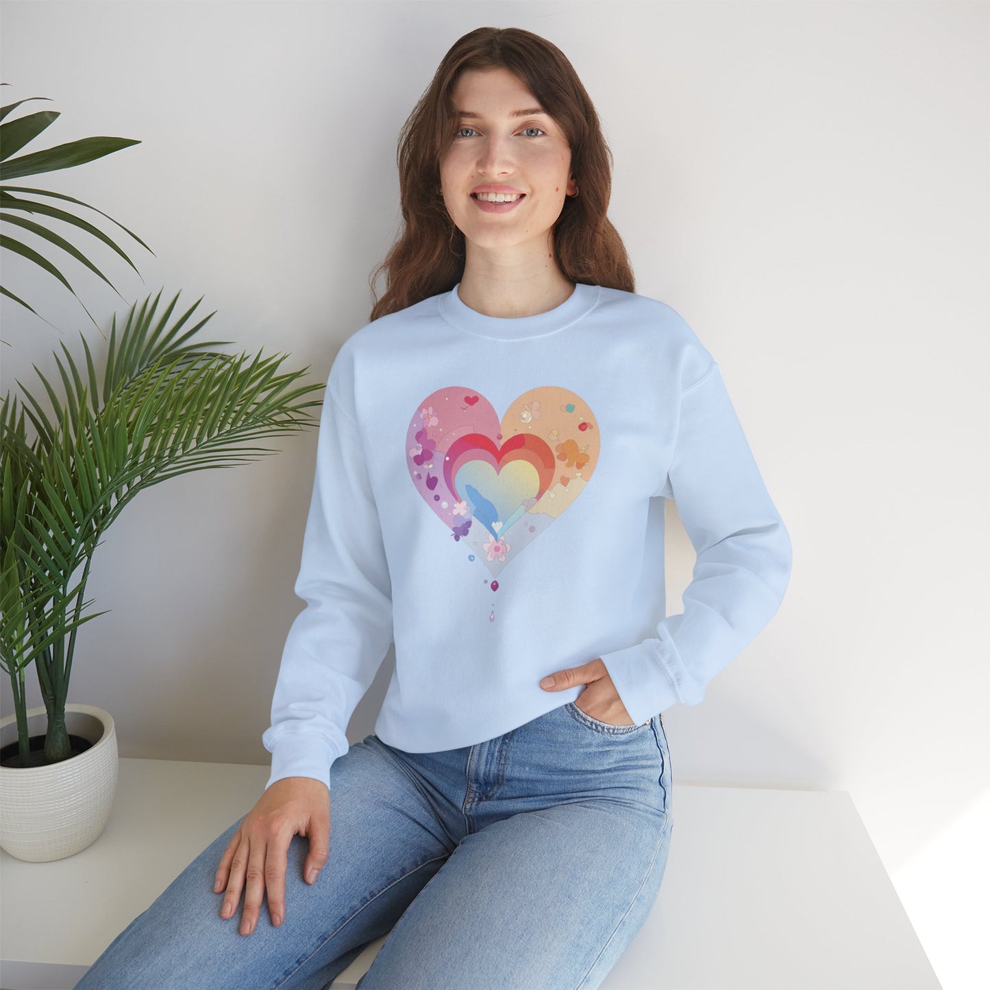Rainbow Heart Sweatshirt, Floral Heart Sweatshirt, Floral Love Sweatshirt, Valentine's Day Sweatshirt, Rainbow Heart Floral Sweatshirt 114