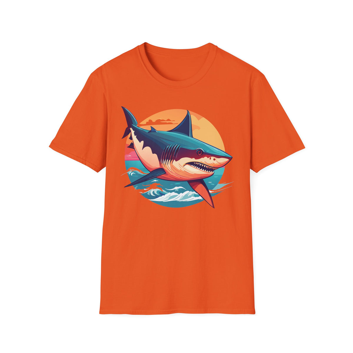 Retro Shark Sunset T-Shirt | Ocean Waves | Coastal Beach Tee