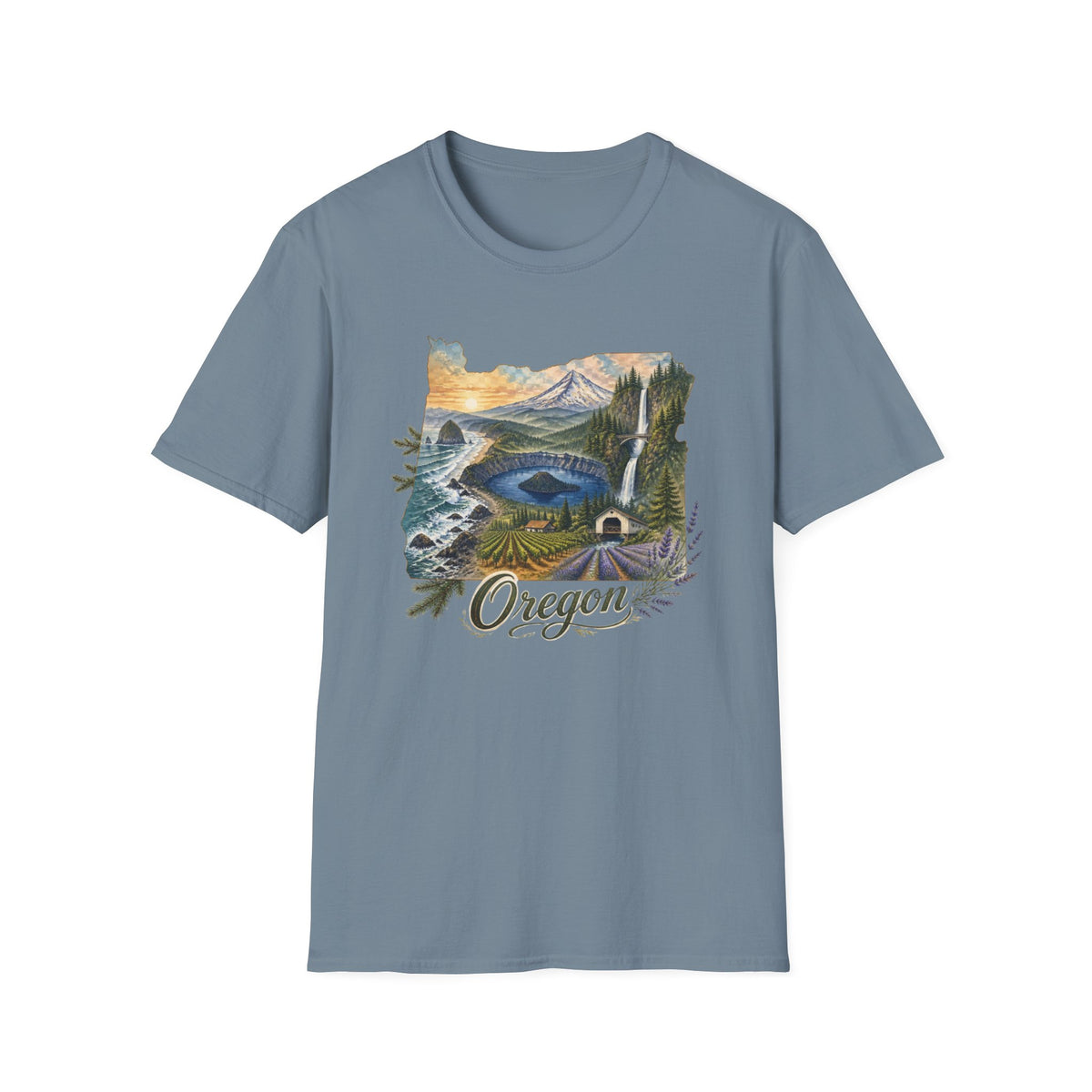 Oregon Crater Lake Mountains Travel Graphic Design Unisex 100 Cotton Gildan T-Shirt