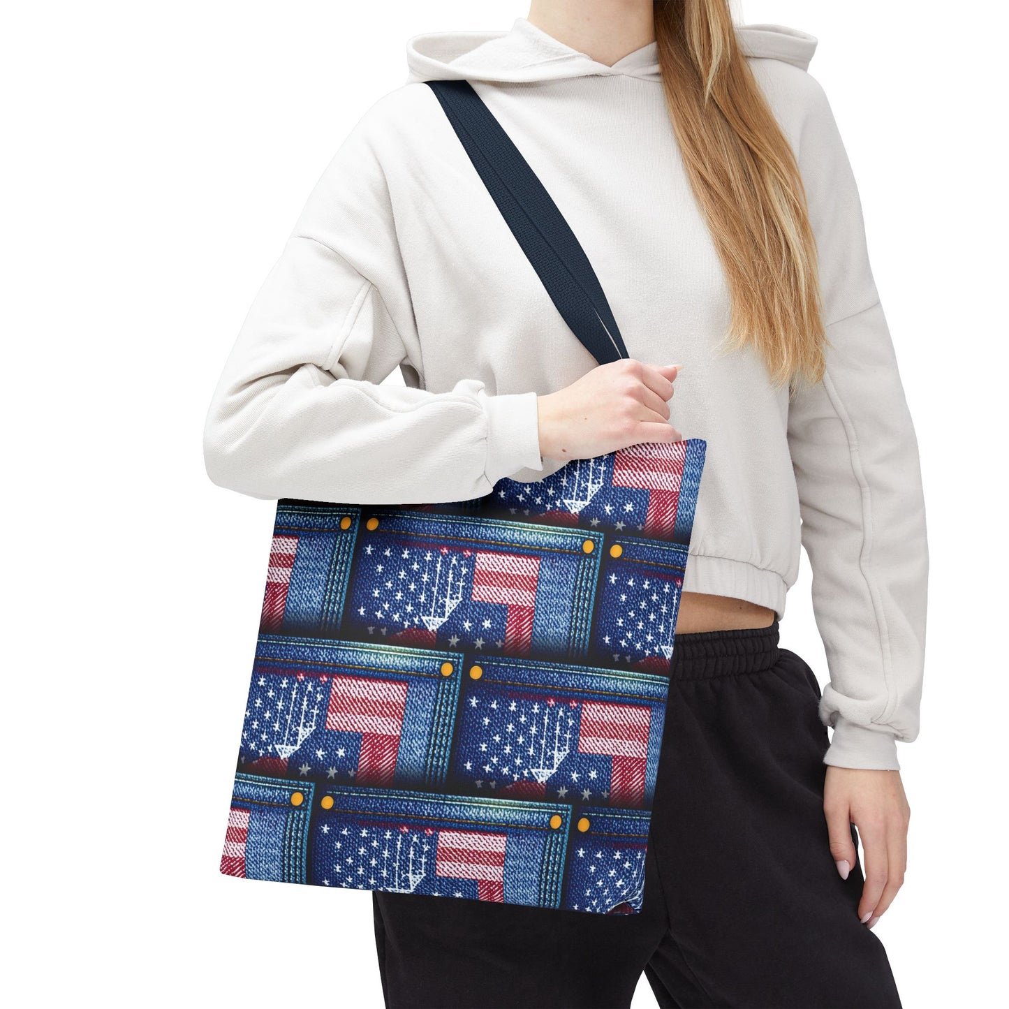 4th of July Graphic Denim Fabric Imitation Print Unisex Canvas Bag Poly Spun 3 Sizes Tote Bag 200-15