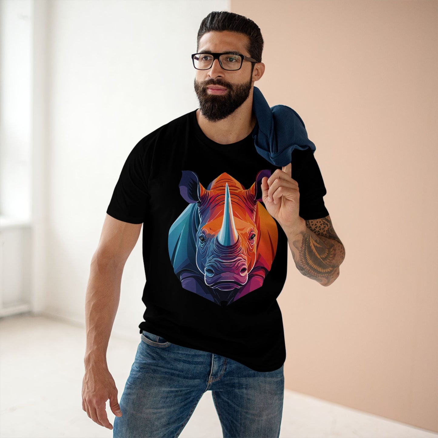 Rhino Animals Shirt Unisex Premium Cotton Tee With Original Art Design From Retro2Nova Art Collection