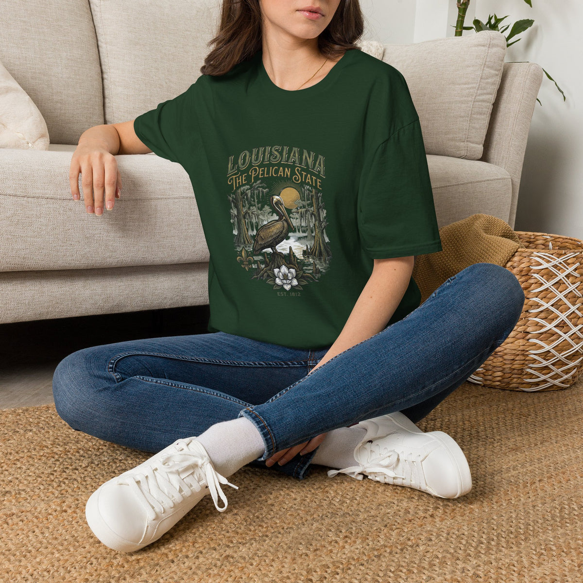 Louisiana Pelican State T-Shirt — Vintage Bayou Wildlife Travel Tourist Graphic Design Unisex 100 Cotton Gildan T-Shirt