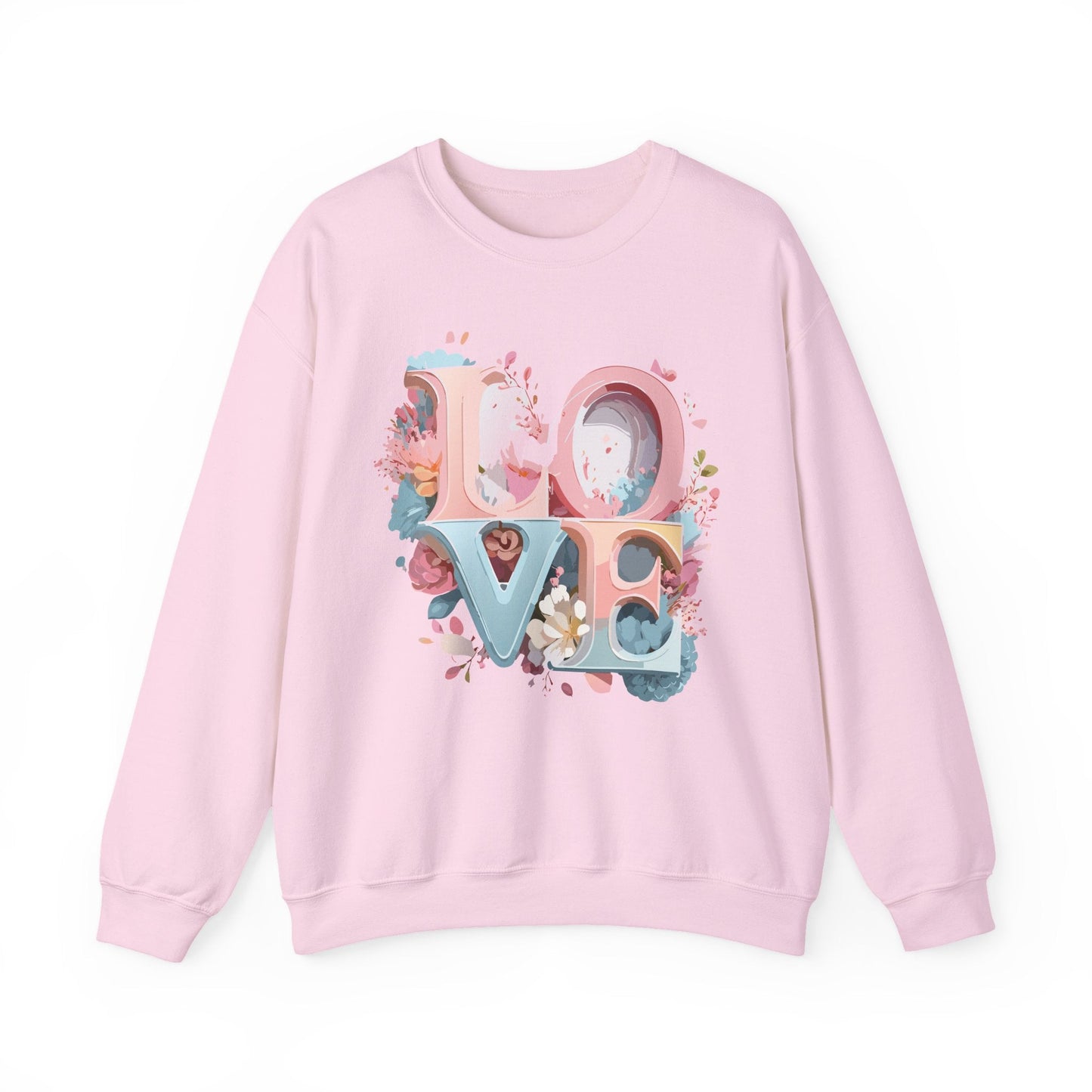 Floral Love Sweatshirt Unisex Crewneck Valentine Day Gift Gildan 18000 Fifty Fifty Cotton Blend