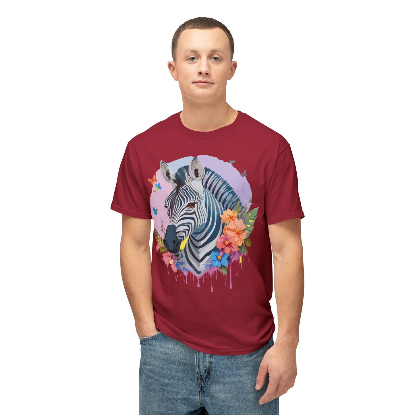 Unisex Zebra T Shirt With Art Print HD Cotton Vintage Zebra Tee Floral Design Graphic Tee