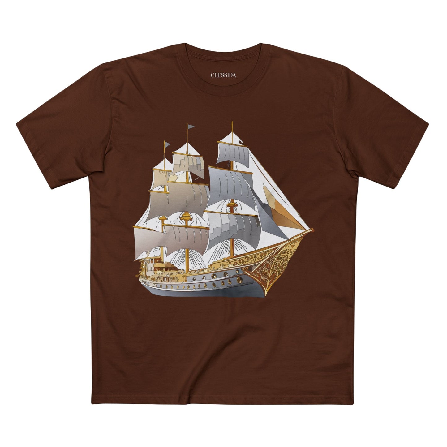 Ship Graphic Unisex 100 Cotton T-Shirt with Gold Frigate Art Design 17