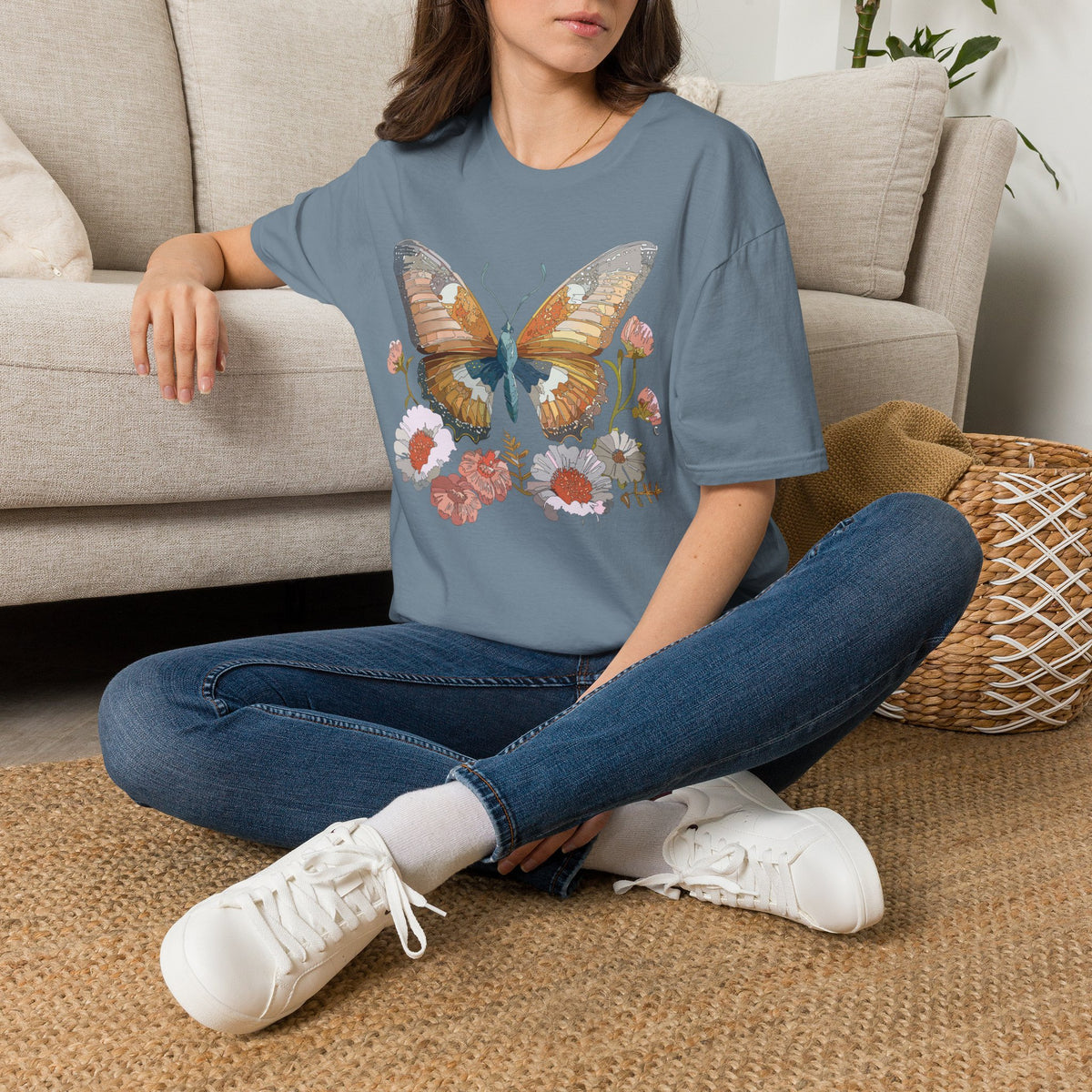 Butterfly Floral Watercolor Wings Graphic Design Unisex 100 Cotton Gildan T-Shirt