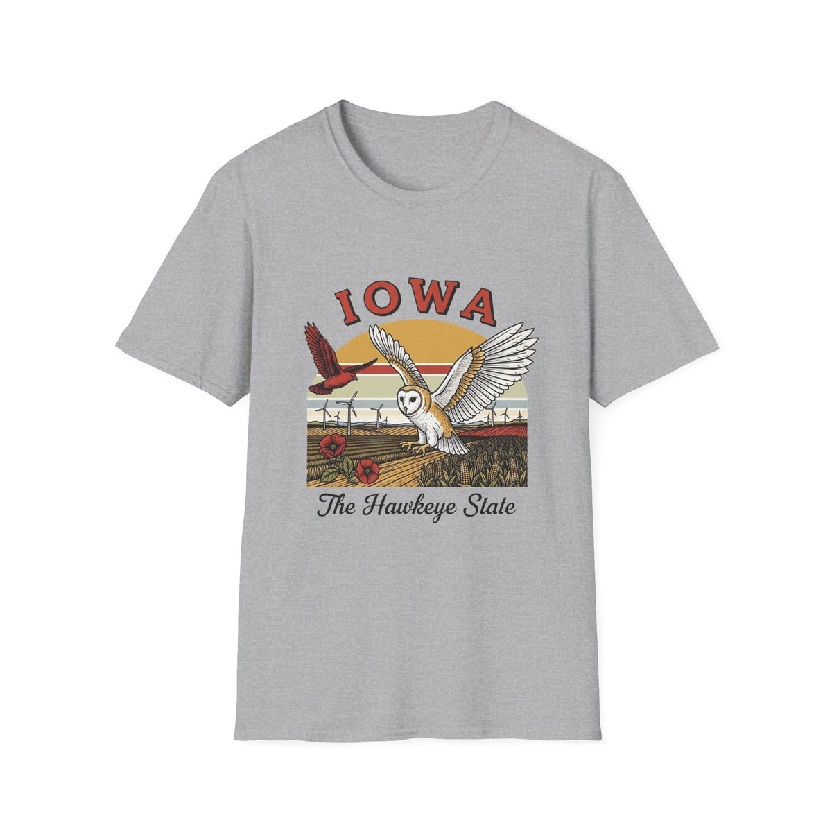 Iowa Barn Owl T-Shirt — The Hawkeye State Vintage State Pride Tee Travel Tourist Graphic Design Unisex 100 Cotton Gildan T-Shirt