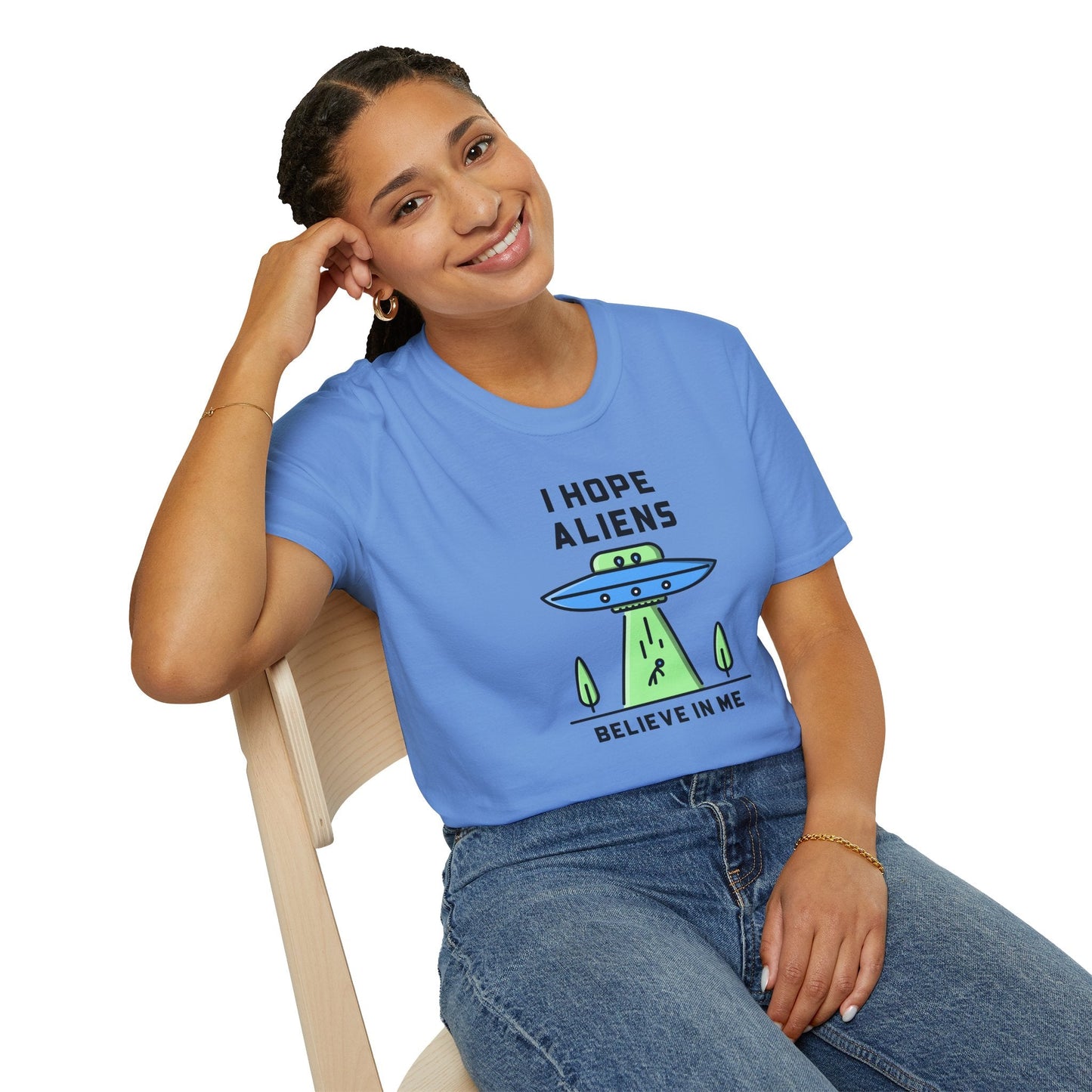 Alien UFO TShirt  I Hope Aliens Believe In Me Cute SciFi Graphic Tee