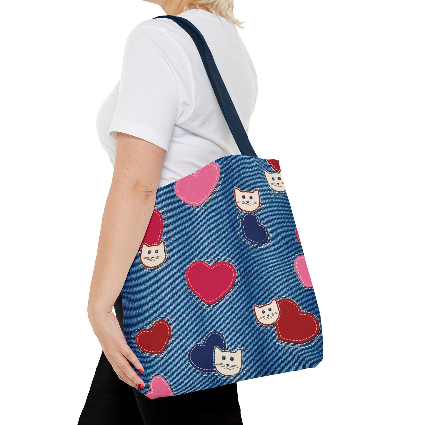 Love Day Graphic Design Denim Fabric Imitation Print Unisex Canvas Bag POLY 3 Sizes Tote Bag 201-17
