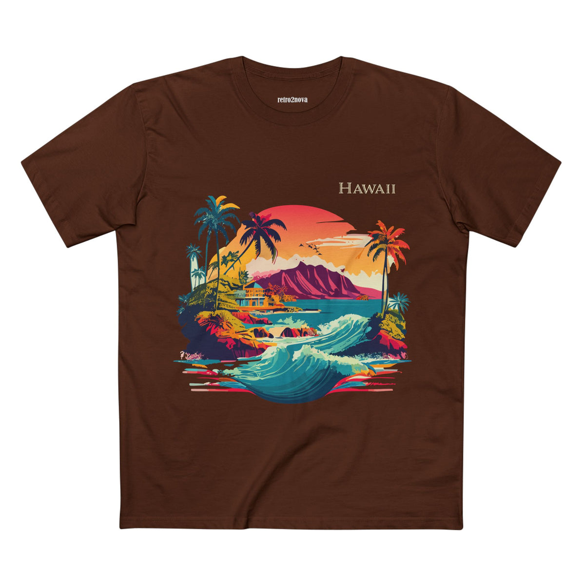 Hawaii Retro Sunset Surf Scene Tee | Palm Trees, Waves, Island Graphic