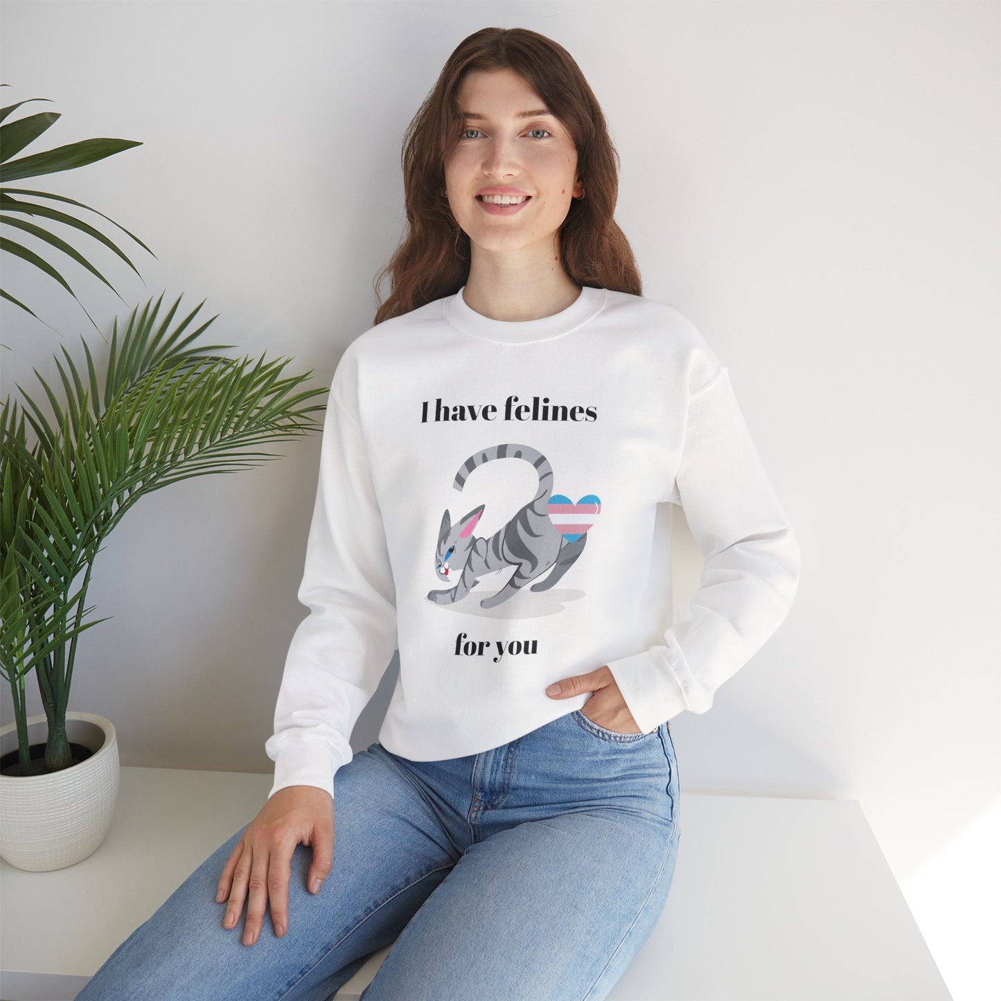 Cat Heart Sweatshirt Unisex Valentine Design 50 50 Cotton Poly Gildan 18000 Crewneck