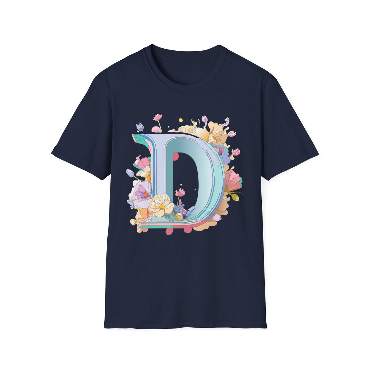 Floral Letter D T-Shirt | Pastel Monogram Initial Tee