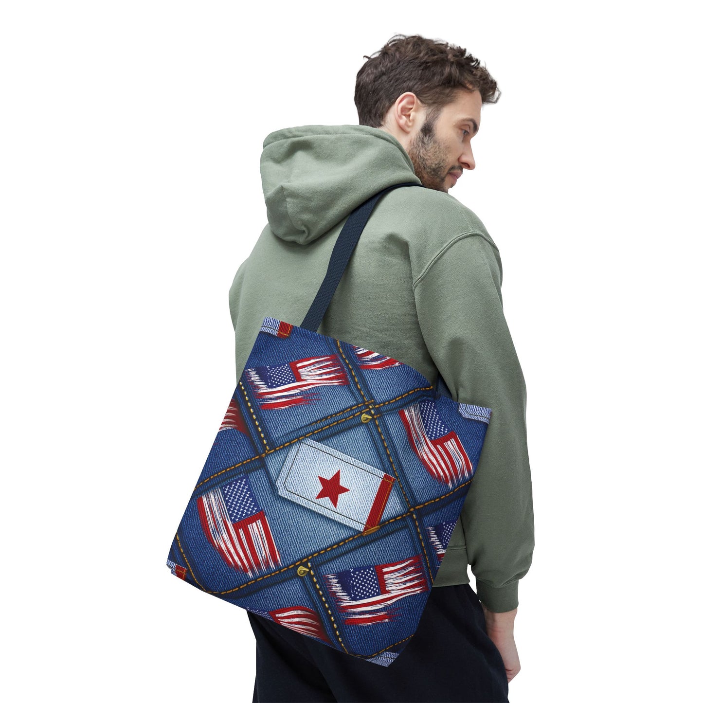 4th of July Graphic Denim Fabric Imitation Print Unisex Canvas Bag Poly Spun 3 Sizes Tote Bag 200-7