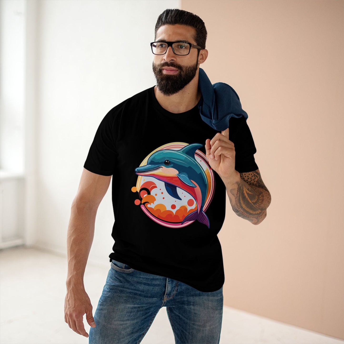 Dolphin Art Shirt Unisex Premium Cotton Tee By Retro2Nova Original Ocean Animal Design For Everyday Comfort