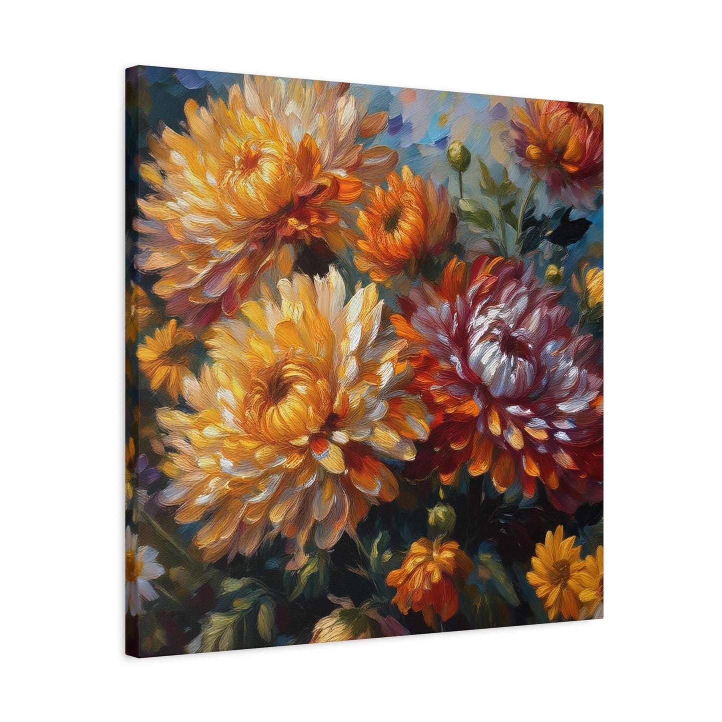 Chrysanthemums Print Canvas, Floral Oil Paint Print 20x20, 24x24, 30x30, 32x32, 36x36 Art Design Pine-Wood Inner Frame MC-157