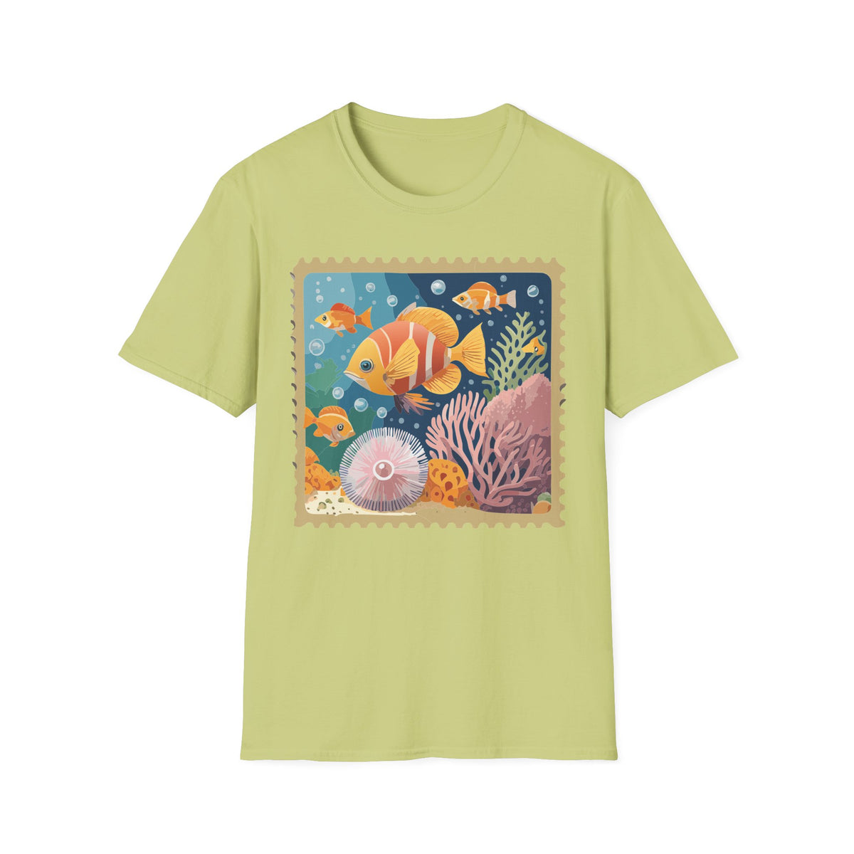 Tropical Clownfish Stamp Tee | Fish Reef Illustration Graphic Tee Unisex 100 Cotton Gildan T-Shirt