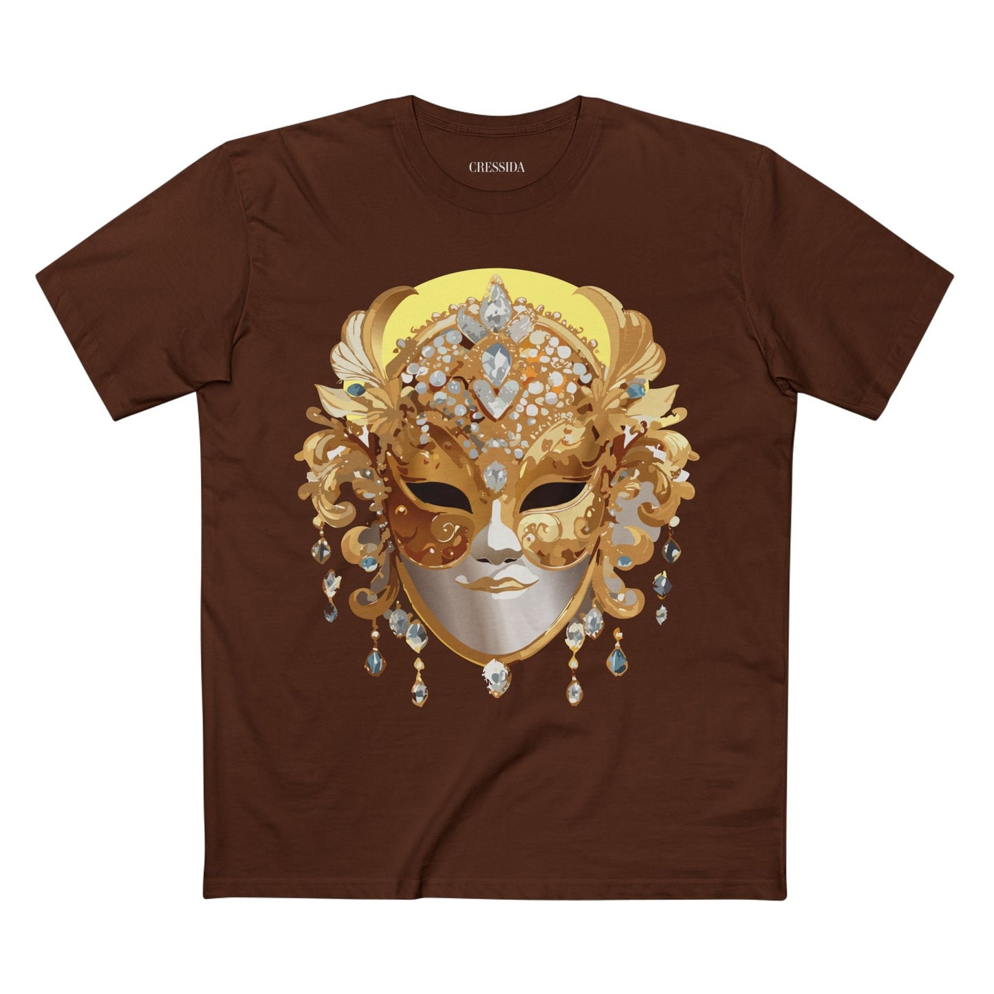 Carnival Mask Graphic T-Shirt Unisex 100 Cotton With Antique Gold Art Design Tee 7