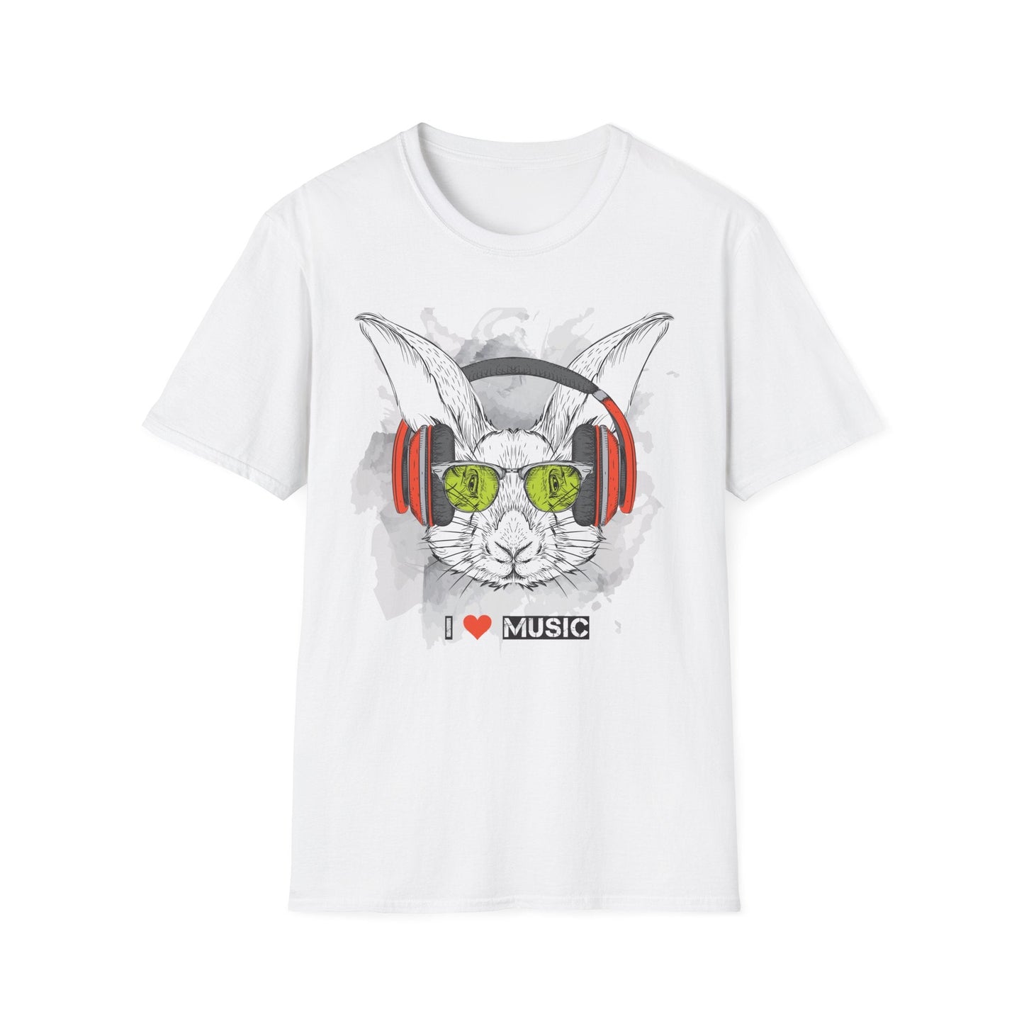 I Love Music Animals Shirt With Headphones Unisex Softstyle Tee 100 Percent Ring Spun Cotton
