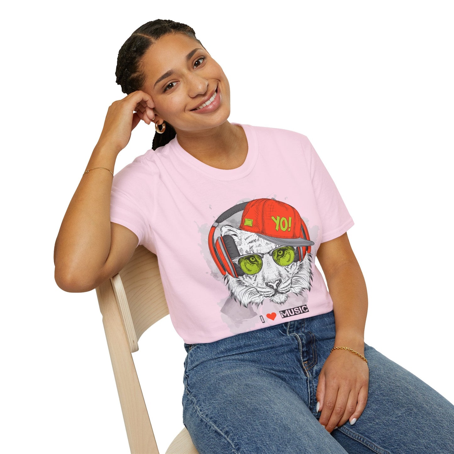 I Love Music Animals Shirt With Headphones Unisex Tee Gildan Softstyle 64000 Premium Comfort