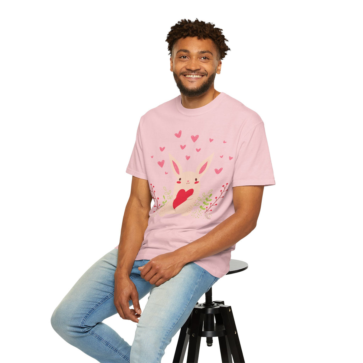 Easter Bunny Heart T-Shirt, Tee Shirt with Easter Signature, T Shirt with Easter Prints, Tee Shirt with Easter Design