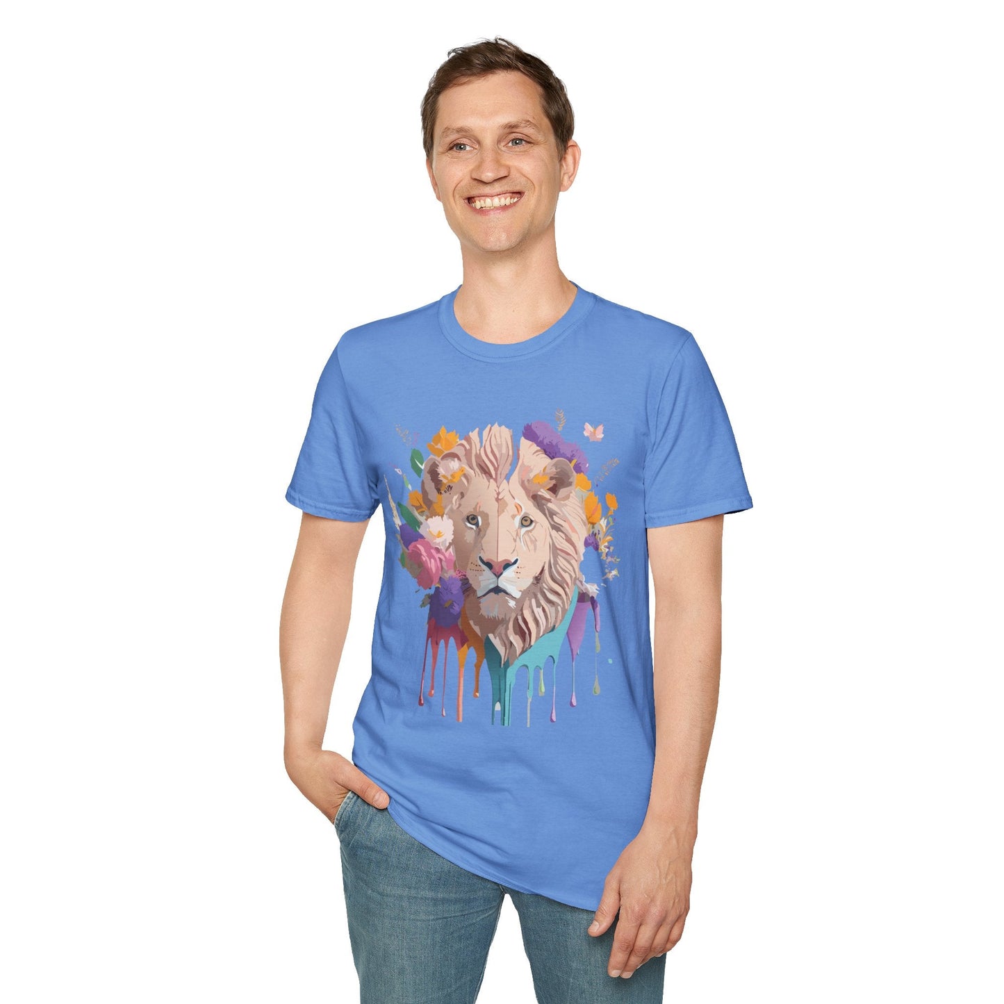 Unisex Lion Shirt Floral Lion Tee Softstyle 64000 Gildan Cotton Tee