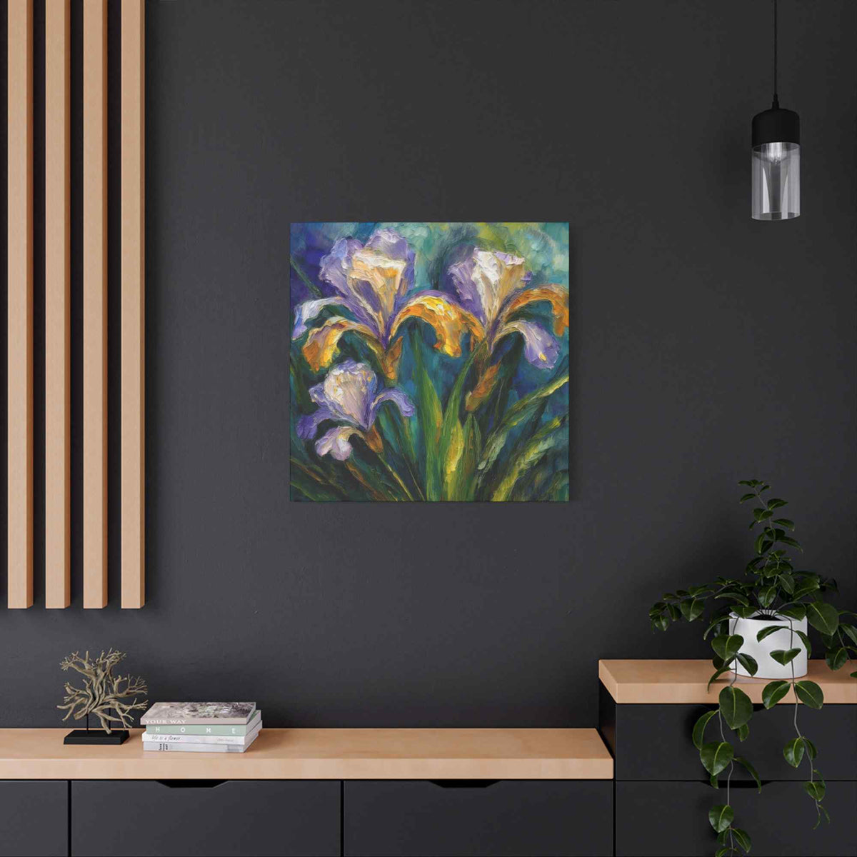 Irises Floral Print Canvas, Floral Oil Paint Print 20x20, 24x24, 30x30, 32x32, 36x36 Art Design Pine-Wood Inner Frame MC-183