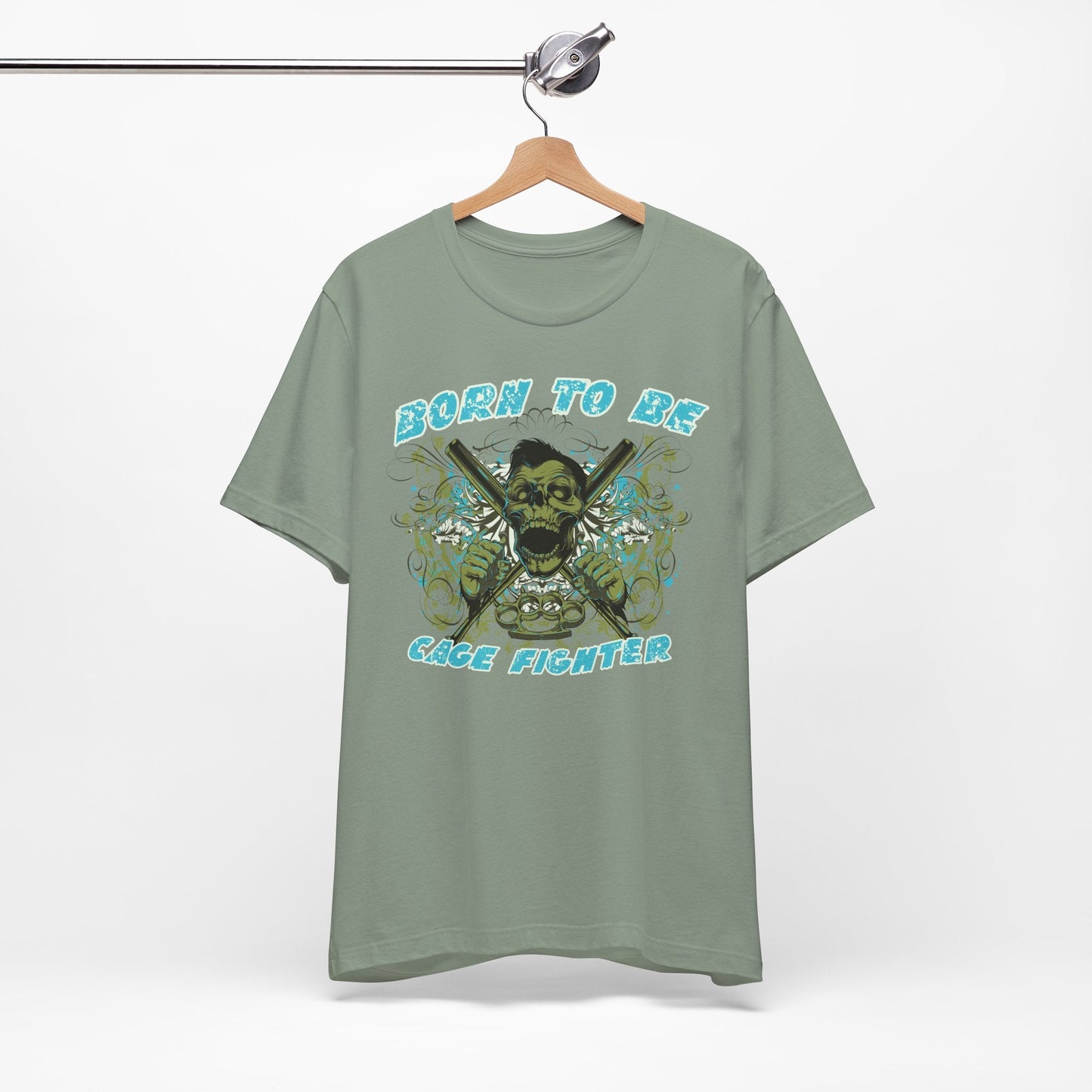 Born To Be Cage Fighter Tee Skull Crossed Knives Graphic T-Shirt