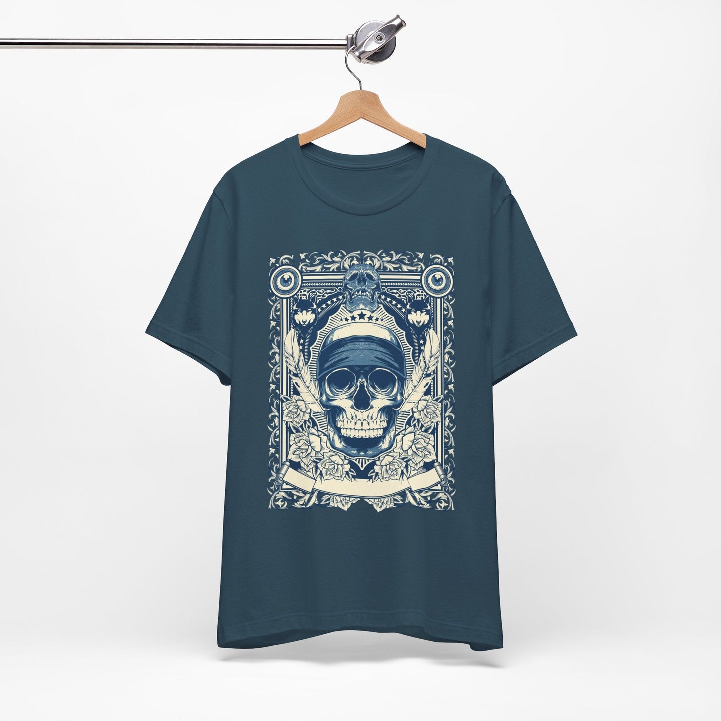 Skull Crown Graphic Tee Vintage Ornate Skull Illustration Rock Band T-Shirt