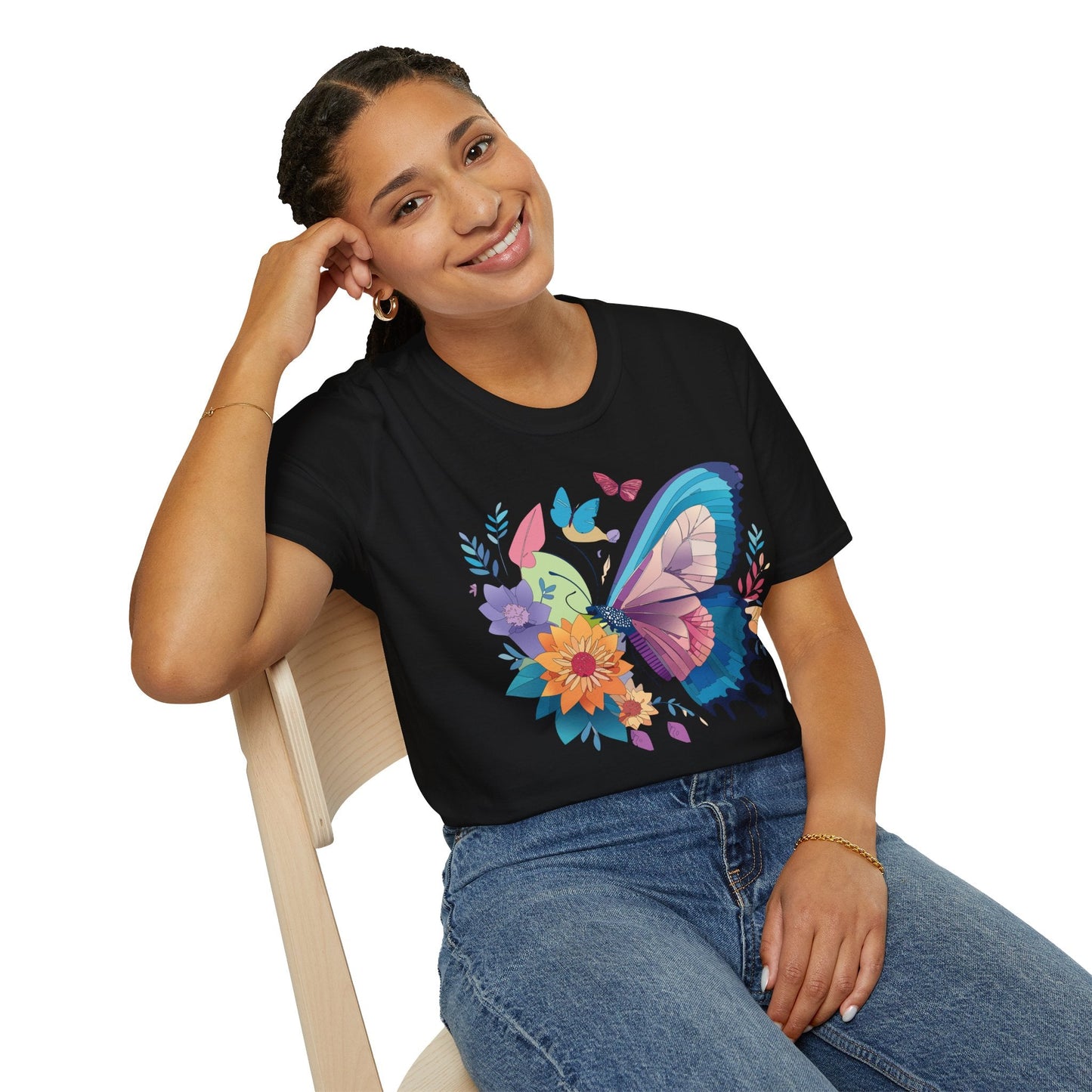 Gildan Butterfly T Shirt Unisex Softstyle 64000 Monarch Print Lightweight Breathable Cotton Tee