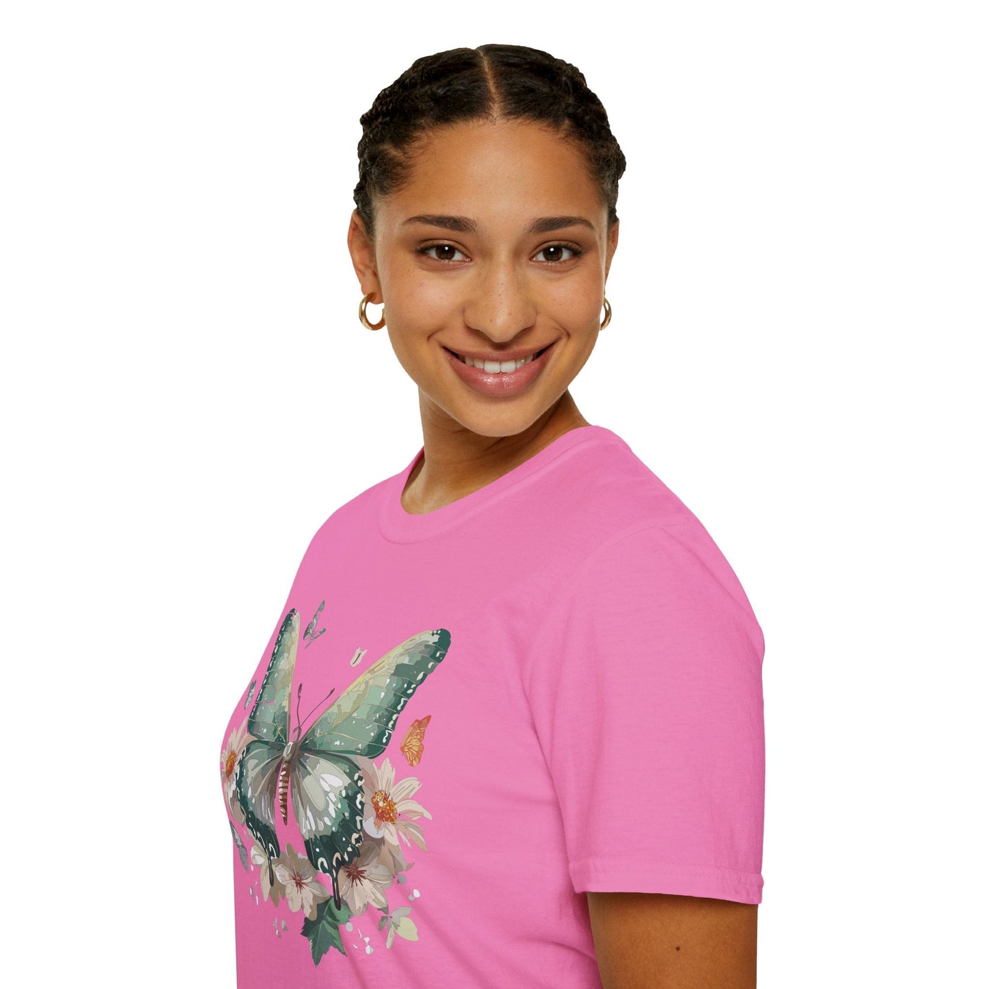 Butterfly T Shirt Unisex Softstyle Tee 100 Percent Ring Spun Cotton Monarch Design Premium Comfort