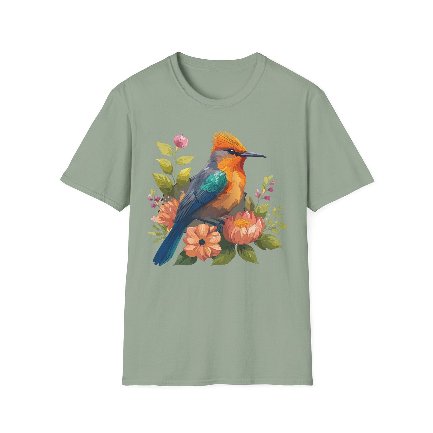 Floral Bird T Shirt For Unisex Wear Gildan Softstyle 64000 100 Percent Cotton Tee