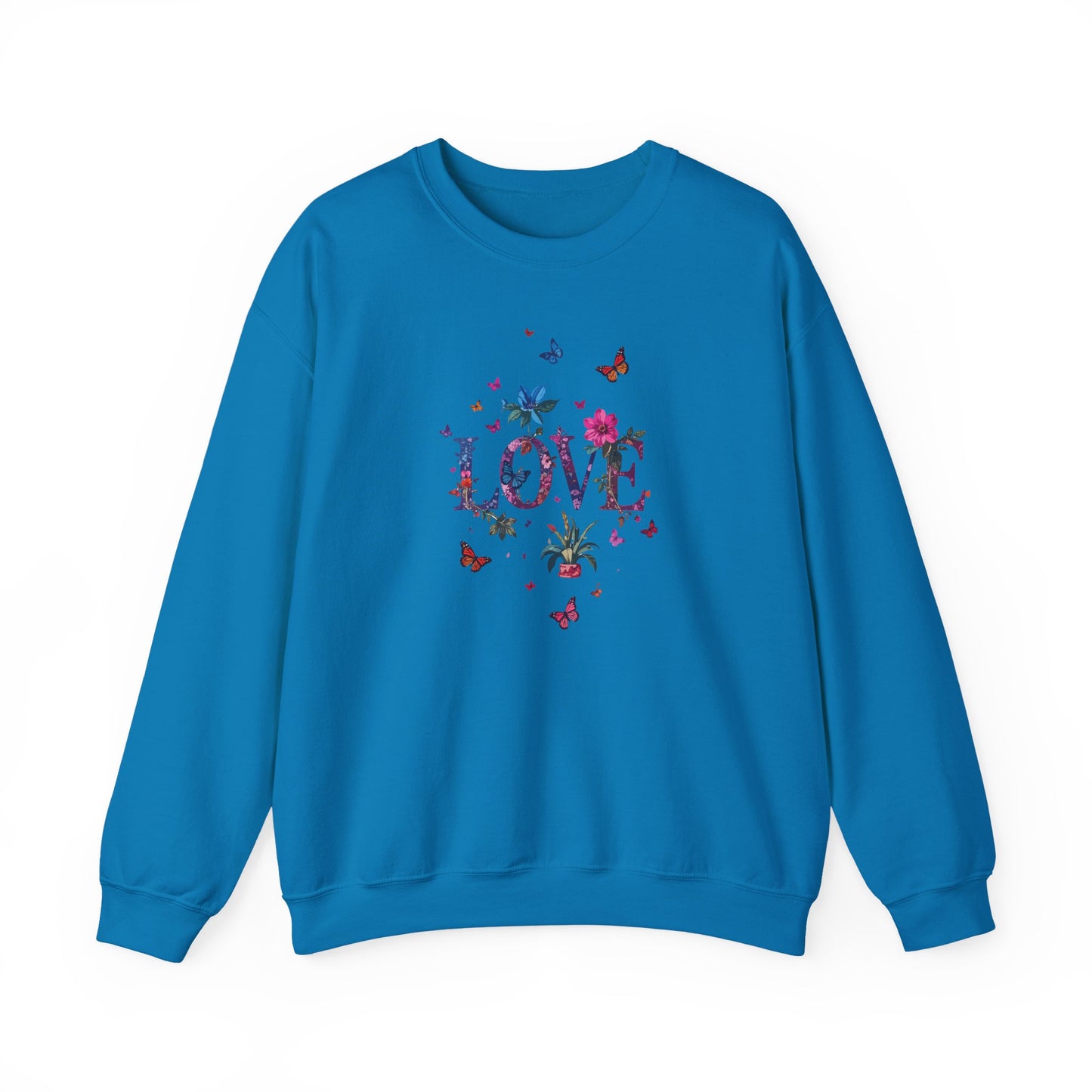 Unisex Floral Love Sweatshirt, Love Floral Sweatshirt, Floral Butterfly Sweatshirt, 50/50 Cotton-Poly Valentine's Day Sweatshirt 03