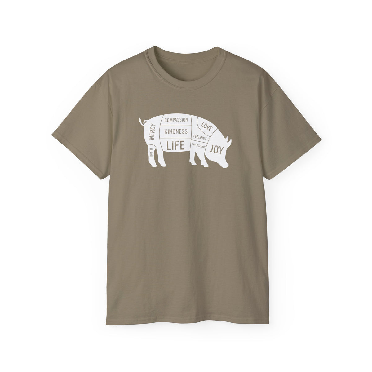 Pig Diagram Typography Tee | Love, Joy, Kindness, Life