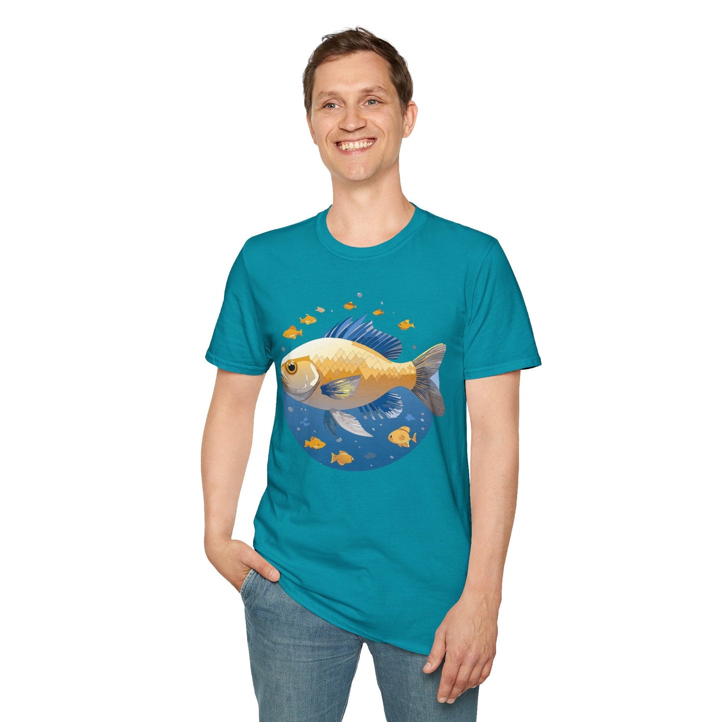 Fish Art Graphic Tee Shirt Unisex Gildan Softstyle 64000 100 Percent Ring Spun Cotton
