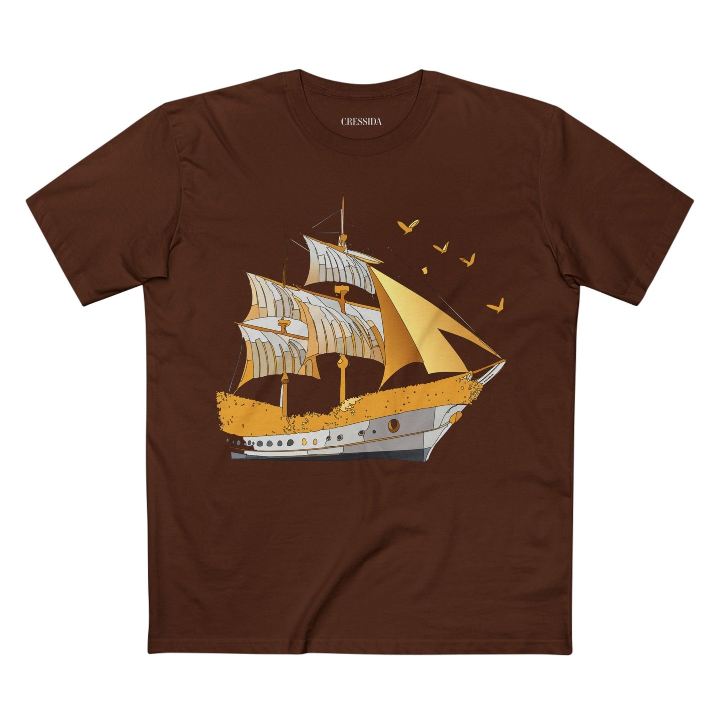 Ship Graphic Unisex 100 Cotton T-Shirt with Gold Frigate Art Design 20