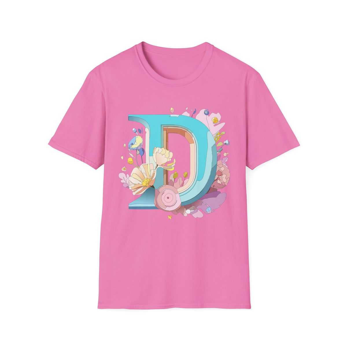 Floral Letter D T-Shirt | Monogram Initial D Tee, Botanical Alphabet Design