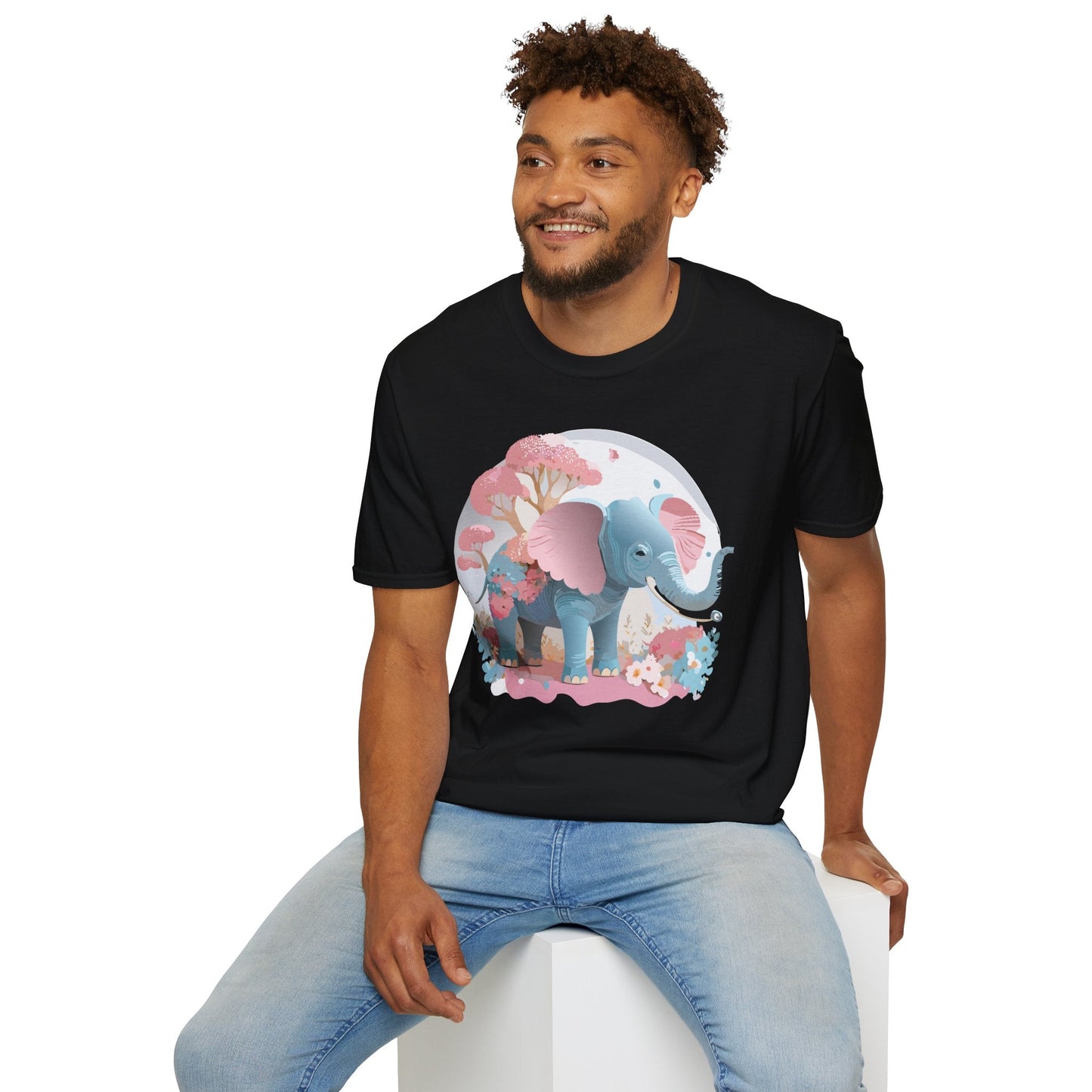 Unisex Elephant Graphic Tee Gildan Softstyle 64000 100 Percent Ring Spun Cotton Fabric
