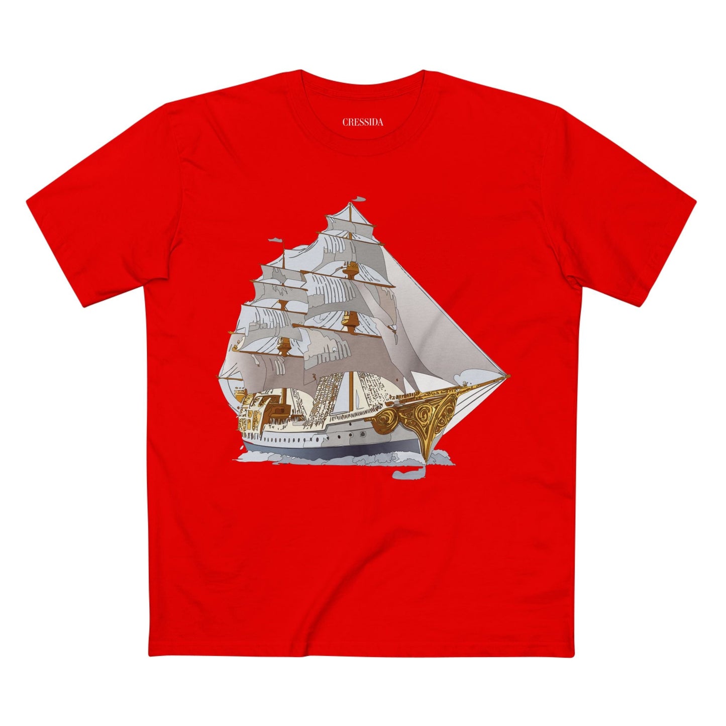 Ship Graphic Unisex 100 Cotton T-Shirt with Gold Frigate Art Design 8