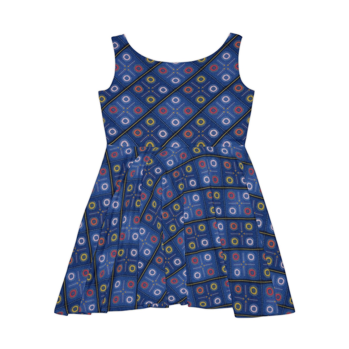 Women Diwali Denim Print Skater Dress, Denim Print Poly-Span Dress - 46