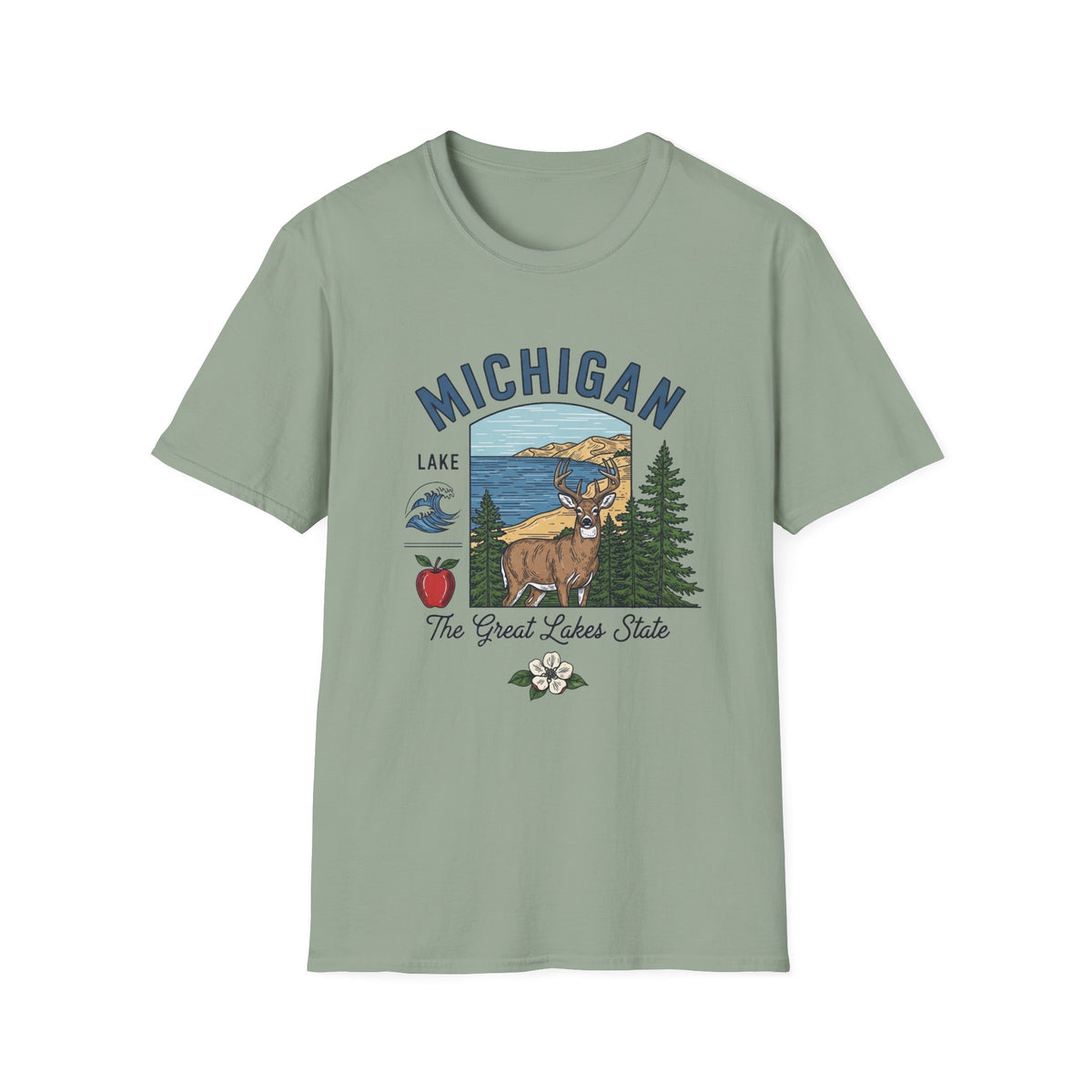 Michigan Graphic T-Shirt — The Great Lakes State Deer Lake Travel Tourist Graphic Design Unisex 100 Cotton Gildan T-Shirt
