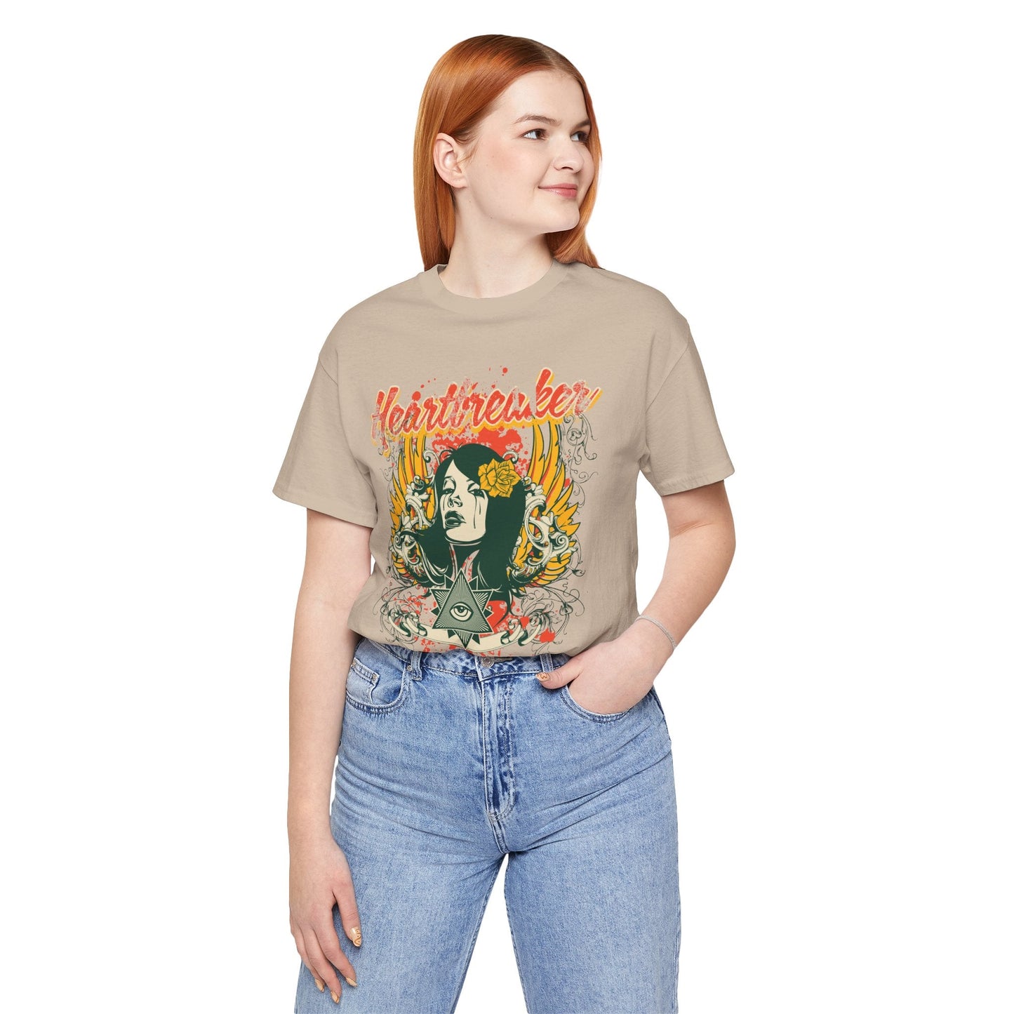 Heartbreaker Illustration Tee Retro Femme Portrait Floral Skull Graphic T-Shirt