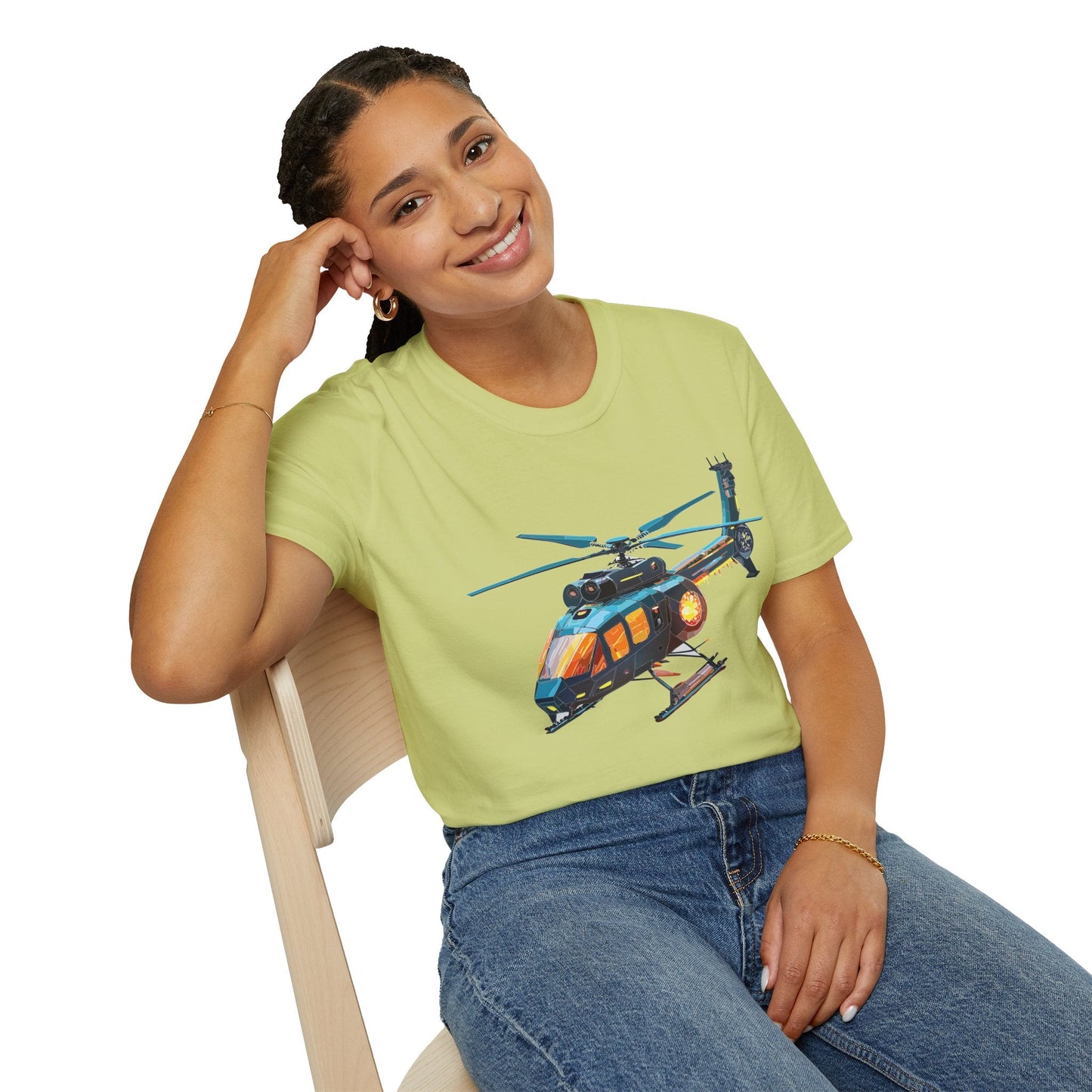 Chopper Helicopter Shirt Unisex Gildan Softstyle 64000 Cotton Tee Short Sleeve Graphic Tee