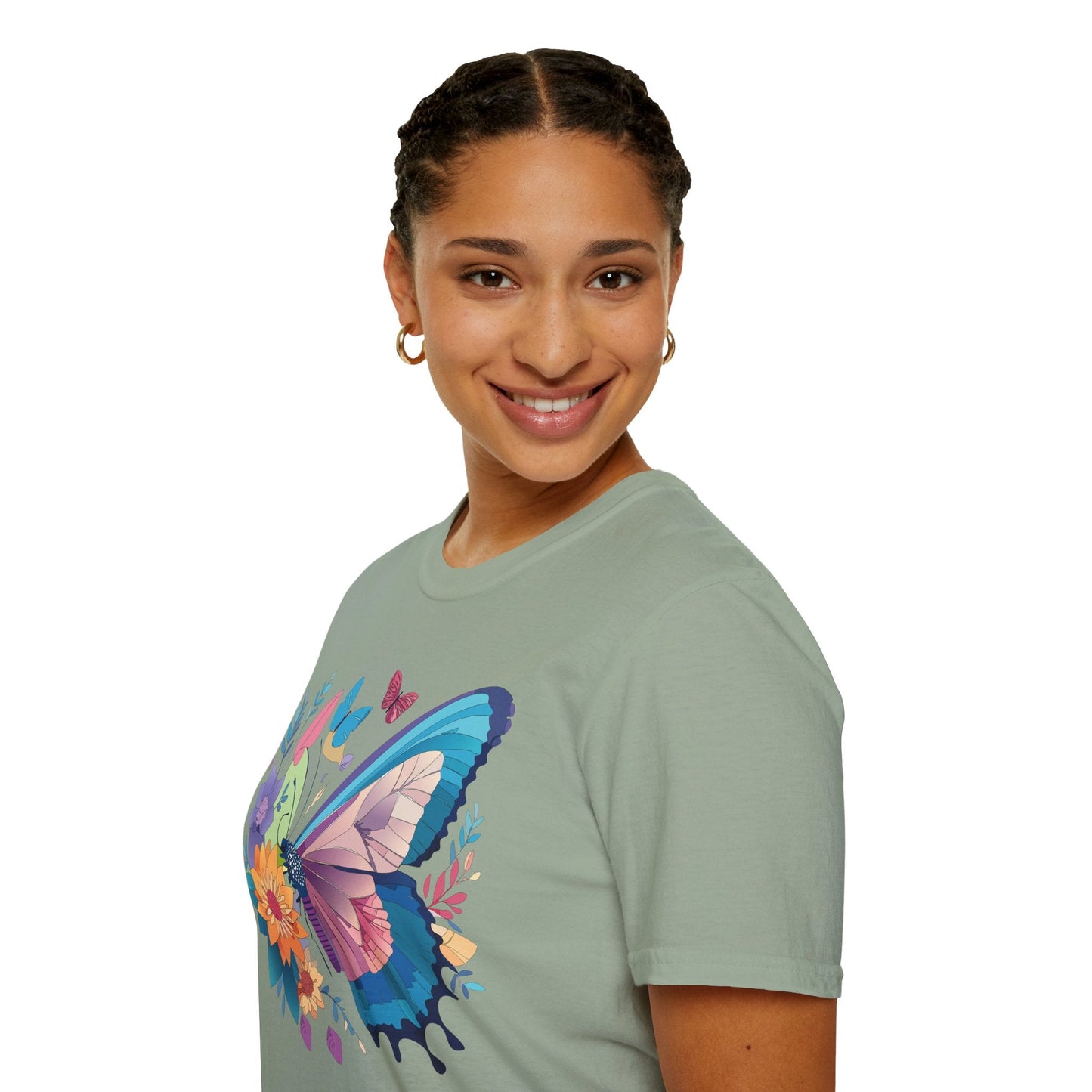Gildan Butterfly T Shirt Unisex Softstyle 64000 Monarch Print Lightweight Breathable Cotton Tee