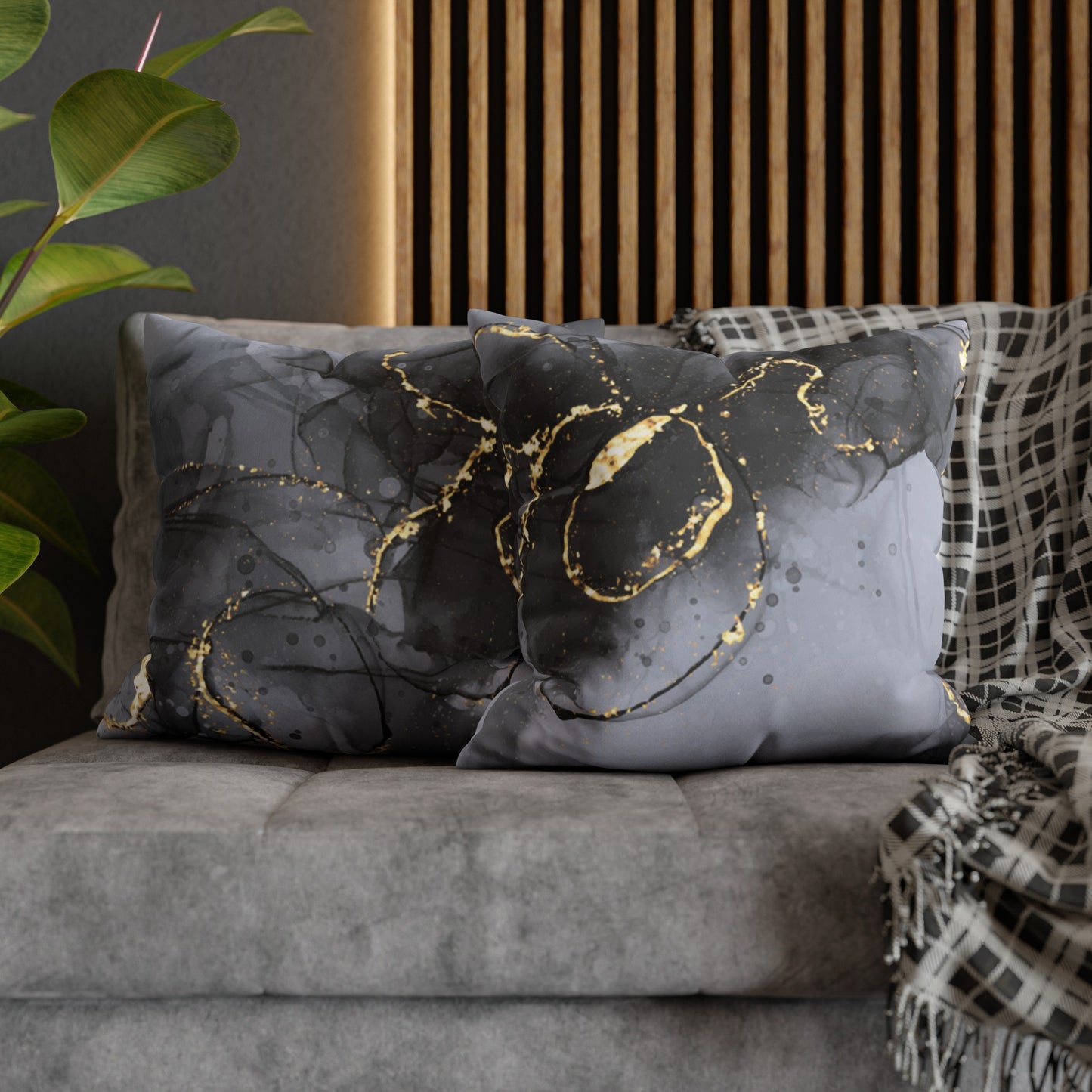 Faux Suede Pillowcase with Abstract print