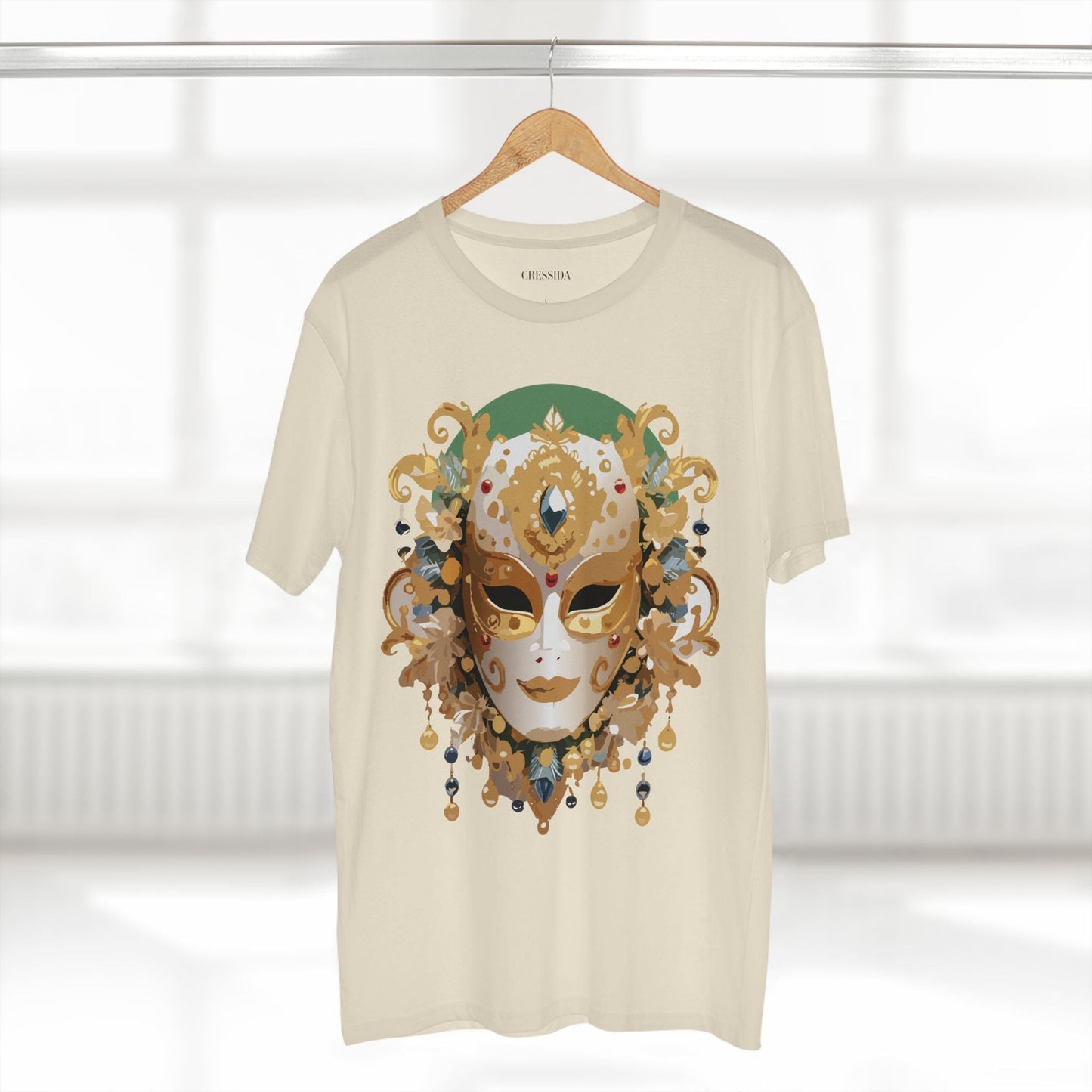 Carnival Mask Graphic T-Shirt Unisex 100 Cotton With Antique Gold Art Design Tee 16