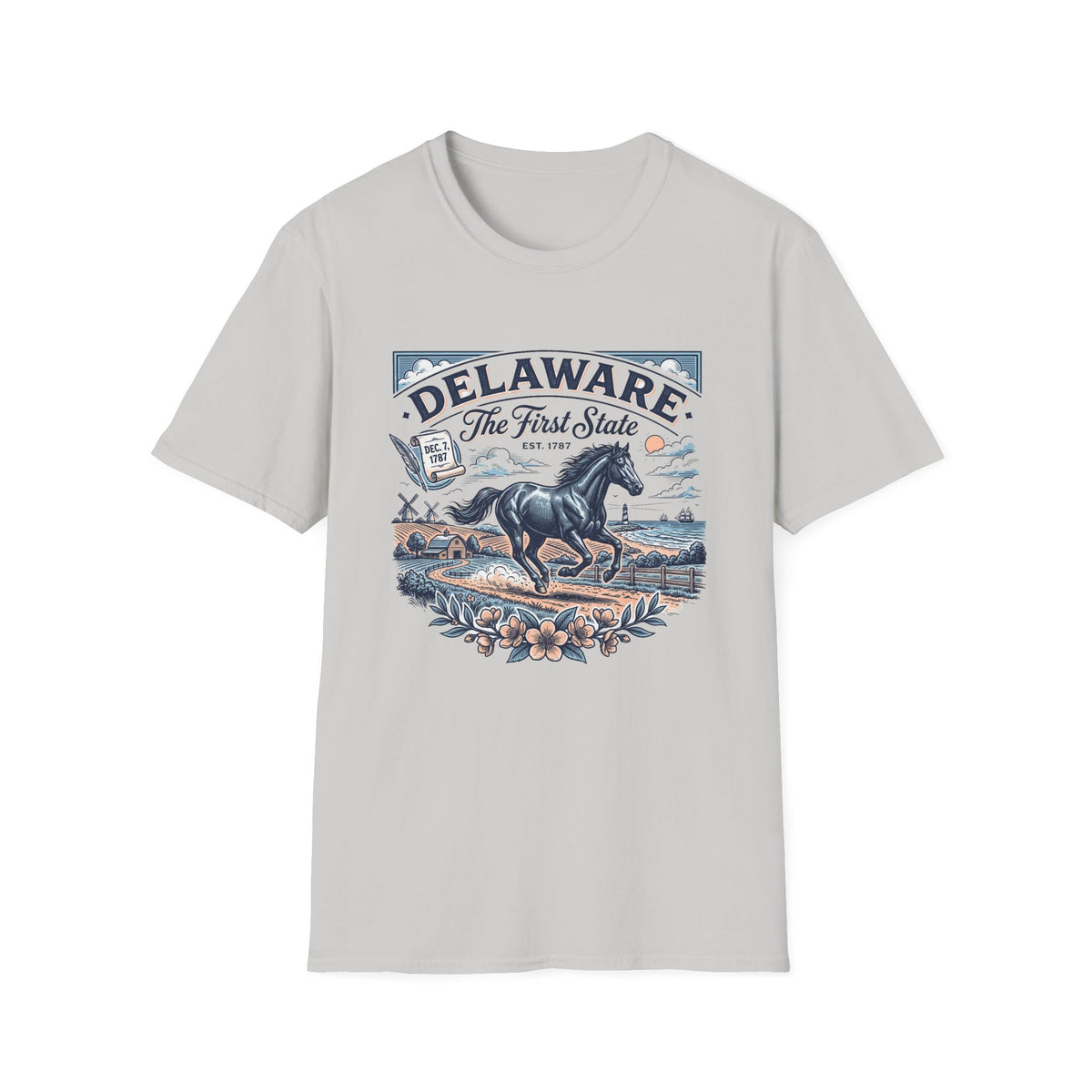Delaware The First State Horse Travel Tourist Graphic Tee Unisex 100 Cotton Gildan T-Shirt
