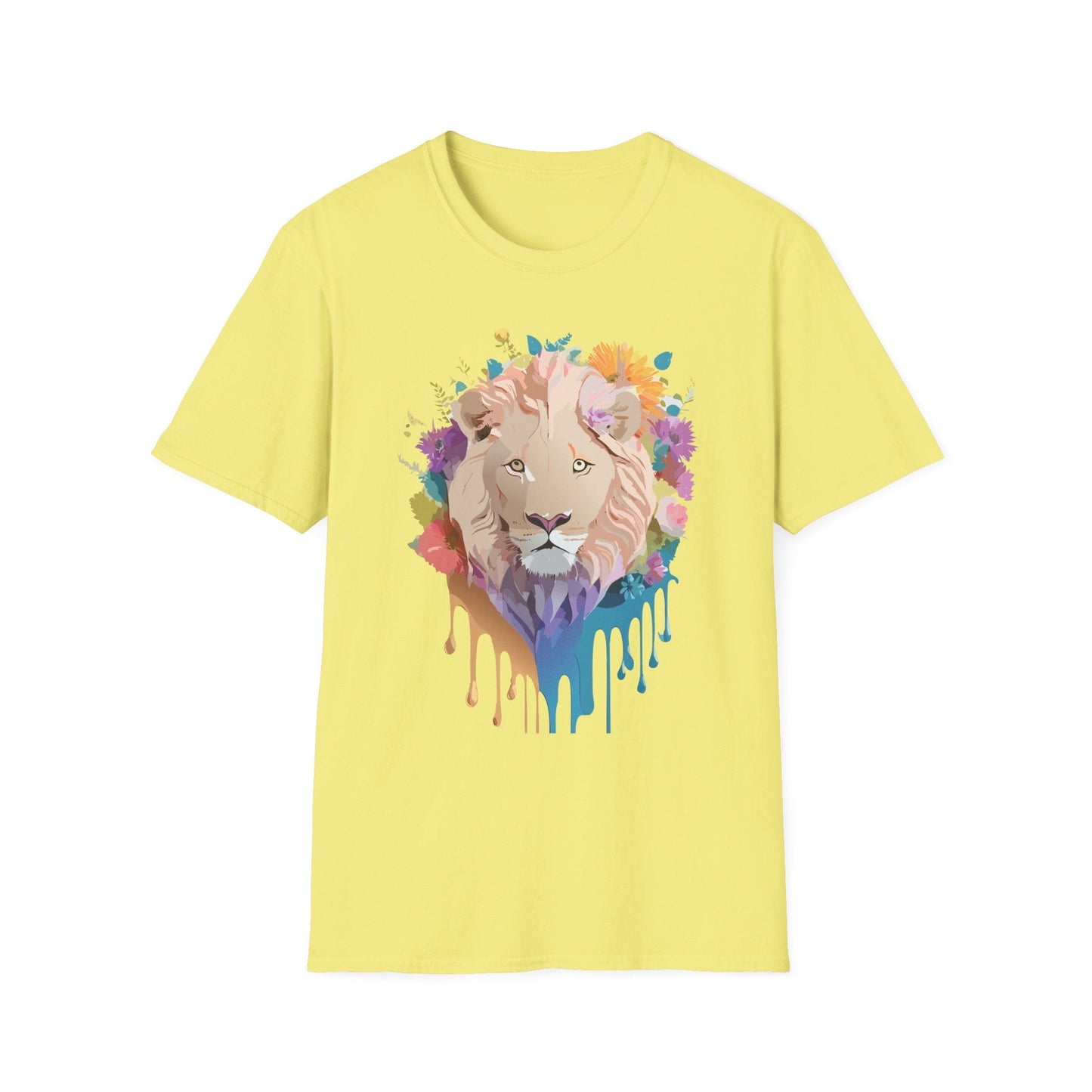 Unisex Lion Shirt Floral Lion Tee Softstyle Gildan 64000 100 Percent Cotton