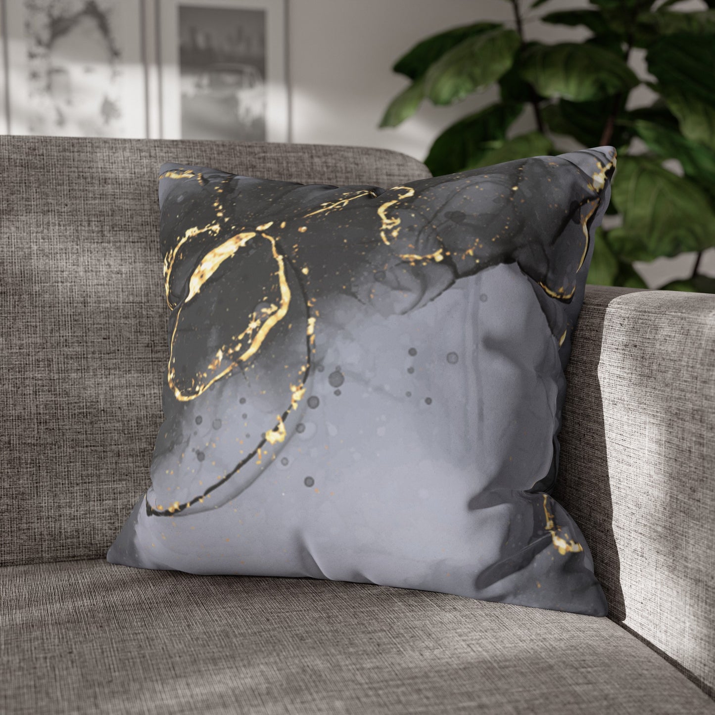 Faux Suede Pillowcase with Abstract print