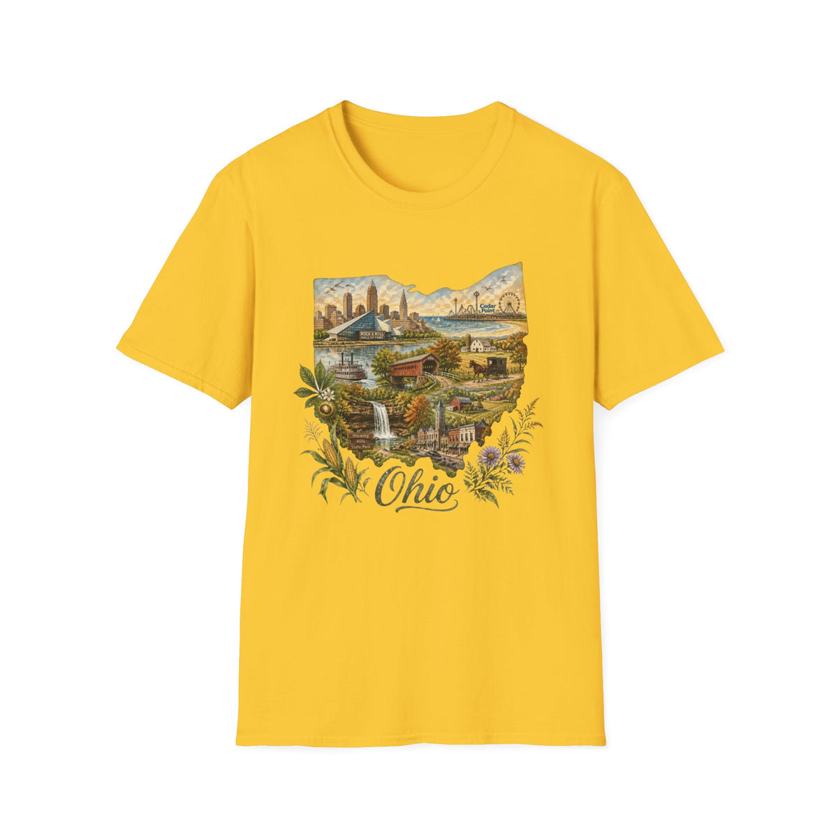 Ohio Vintage Landscape T-Shirt — Retro State Pride Travel Tourist Graphic Design Unisex 100 Cotton Gildan T-Shirt