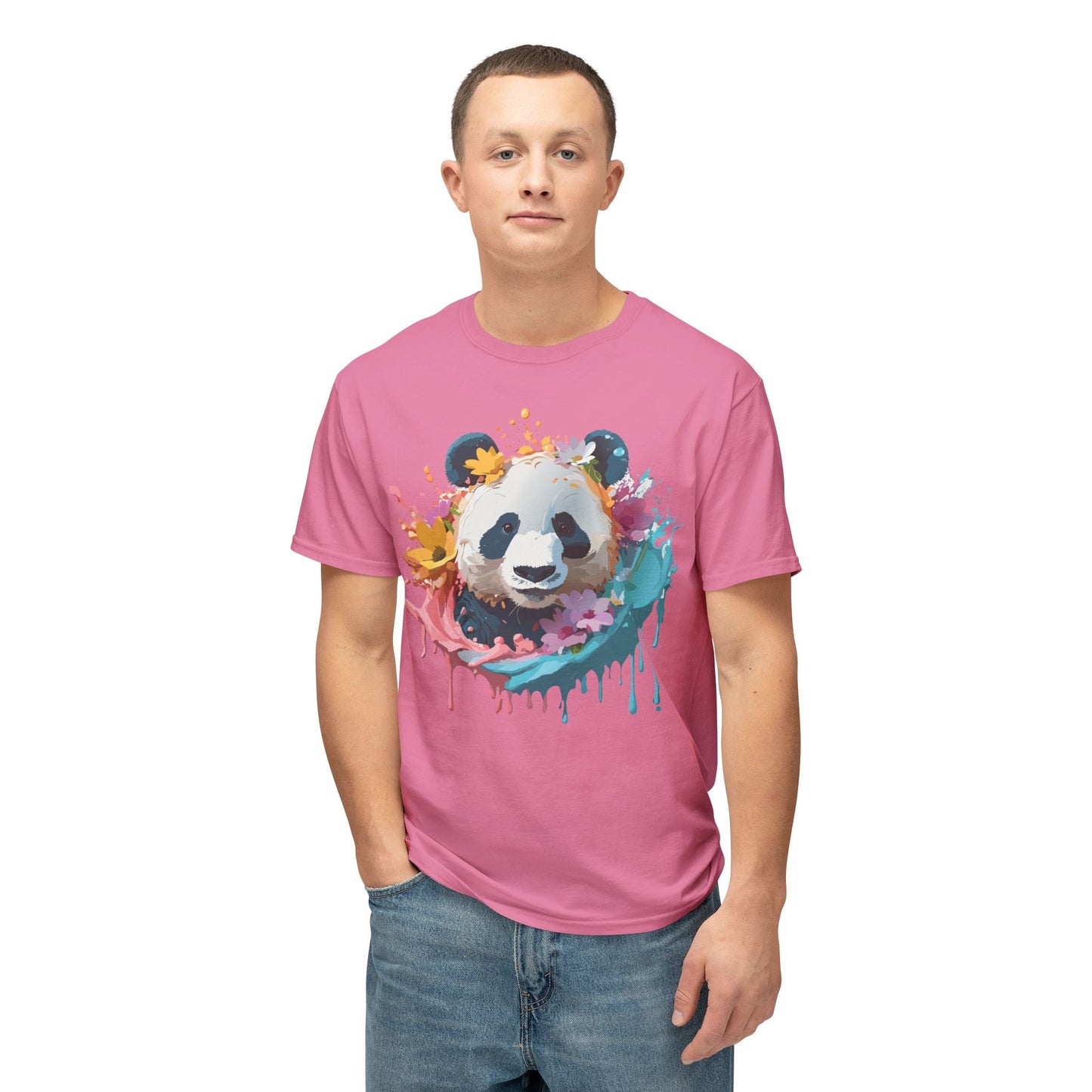 Unisex Panda T Shirt With Art Print Vintage Panda Floral Tees Panda Art Design Shirt USA Made